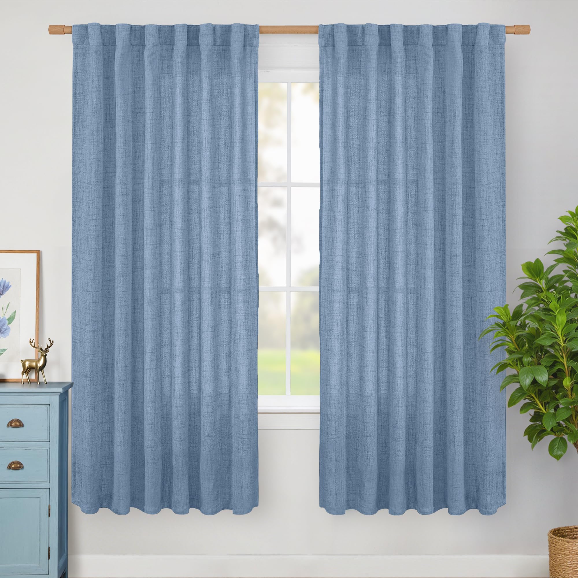 BGment Long 102 Inch Length Linen Curtains for Living Room, Natural Rod Pocket Textured Burlap Drapes Rustic Country Light Filtering for Bedroom Semi Sheer Back Tab, 2 Panel, 52 Inch Wide Each Panel