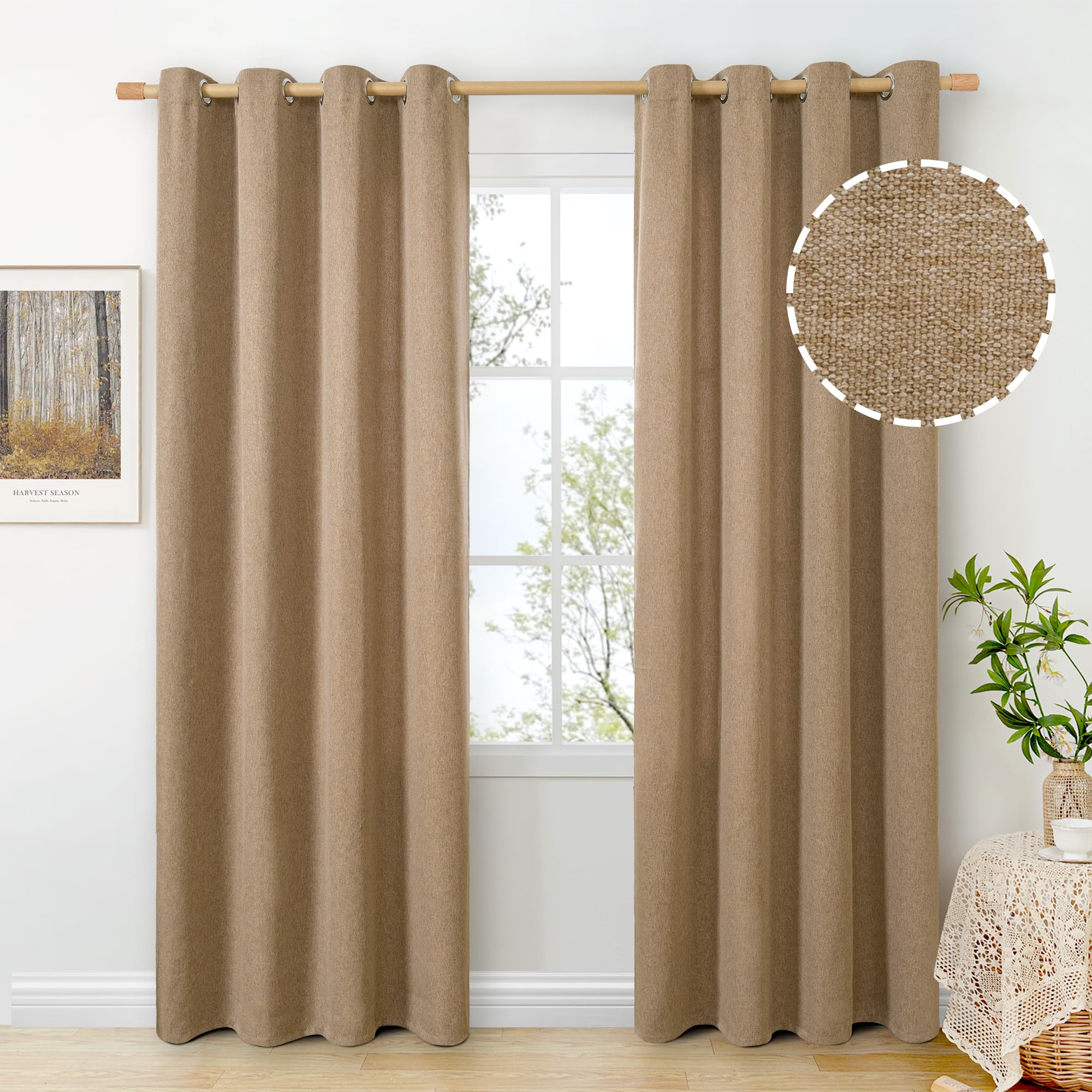 BGment Linen Curtains 95 Inch Long for Living Room 2 Panels, Thick Textured Privacy Floor Length Window Drapes Non See Through for Bedroom Farmhouse Light Filtering Grommet Top, Each 52 Inch Wide
