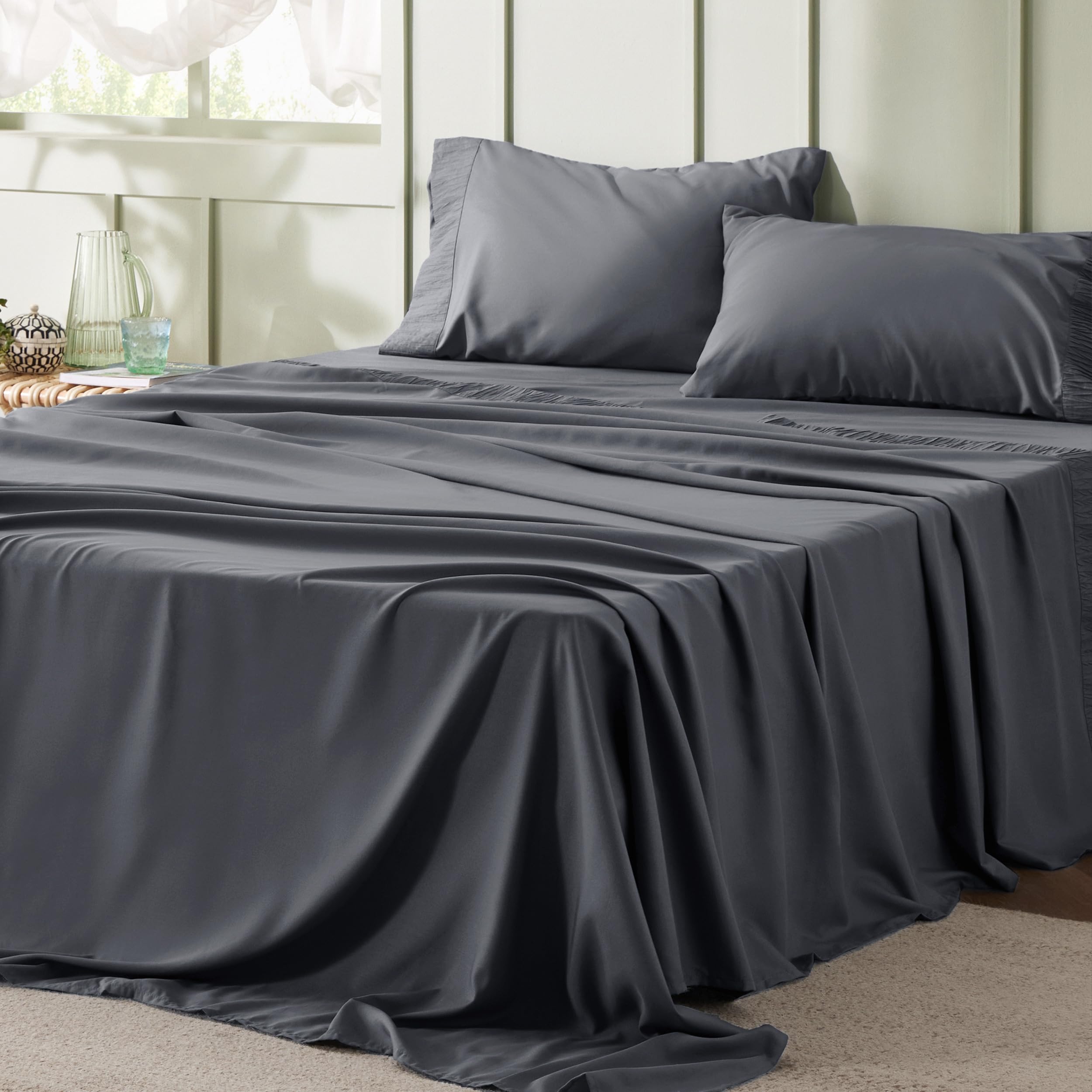 Bedsure King Size Sheets Set - 4 Pieces Soft King Sheets - Breathable & Cooling - Hotel Luxury - Easy Care Polyester Microfiber Bedding for Kids, Women, Men, Linen