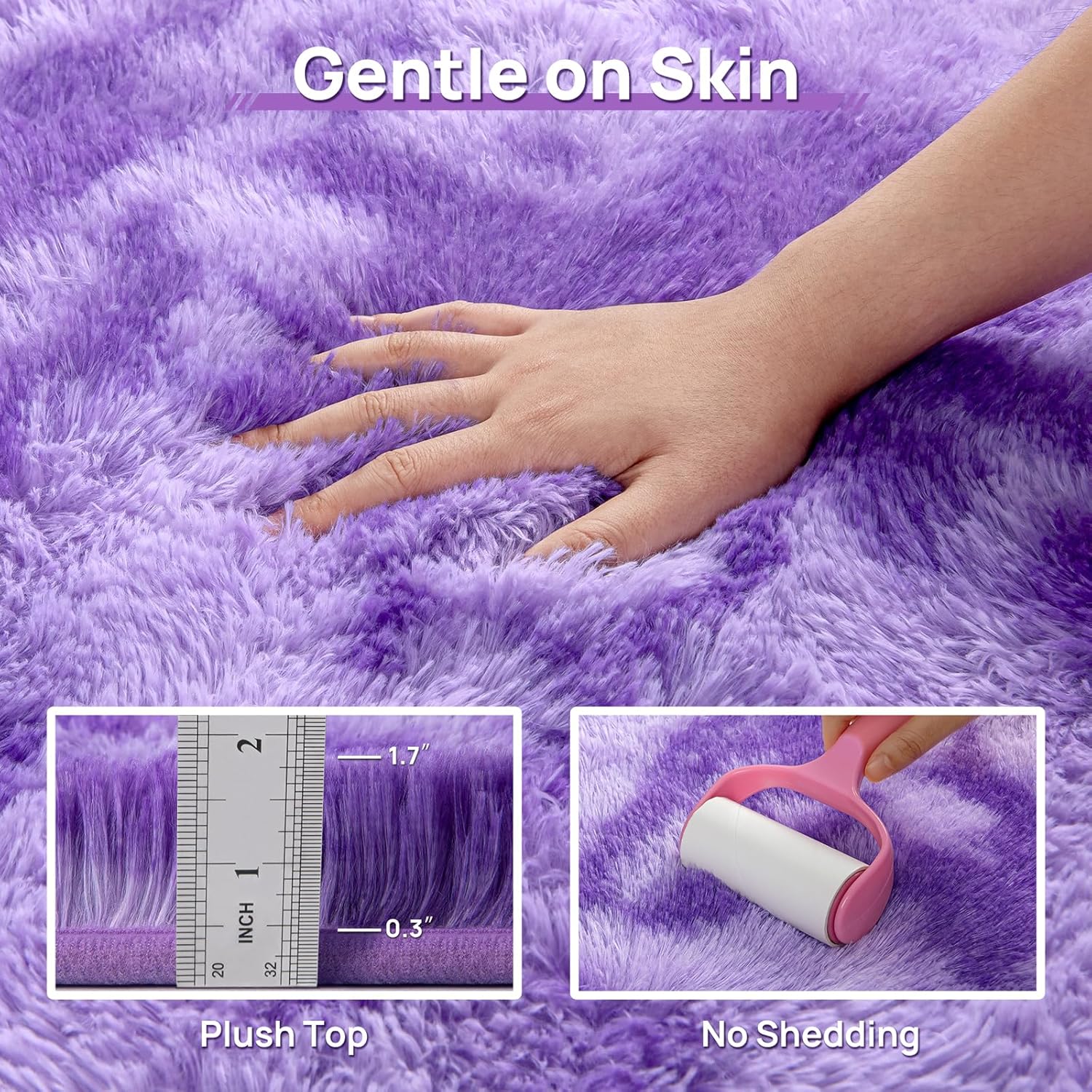 Deerhoo Large Shag Area Rugs 5 x 8, Tie-Dyed Plush Fuzzy Rugs for Living Room, Ultra Soft Fluffy Furry Rug for Bedroom, Indoor Carpet Nursery Rugs for Kids Room Home Decor, Purple