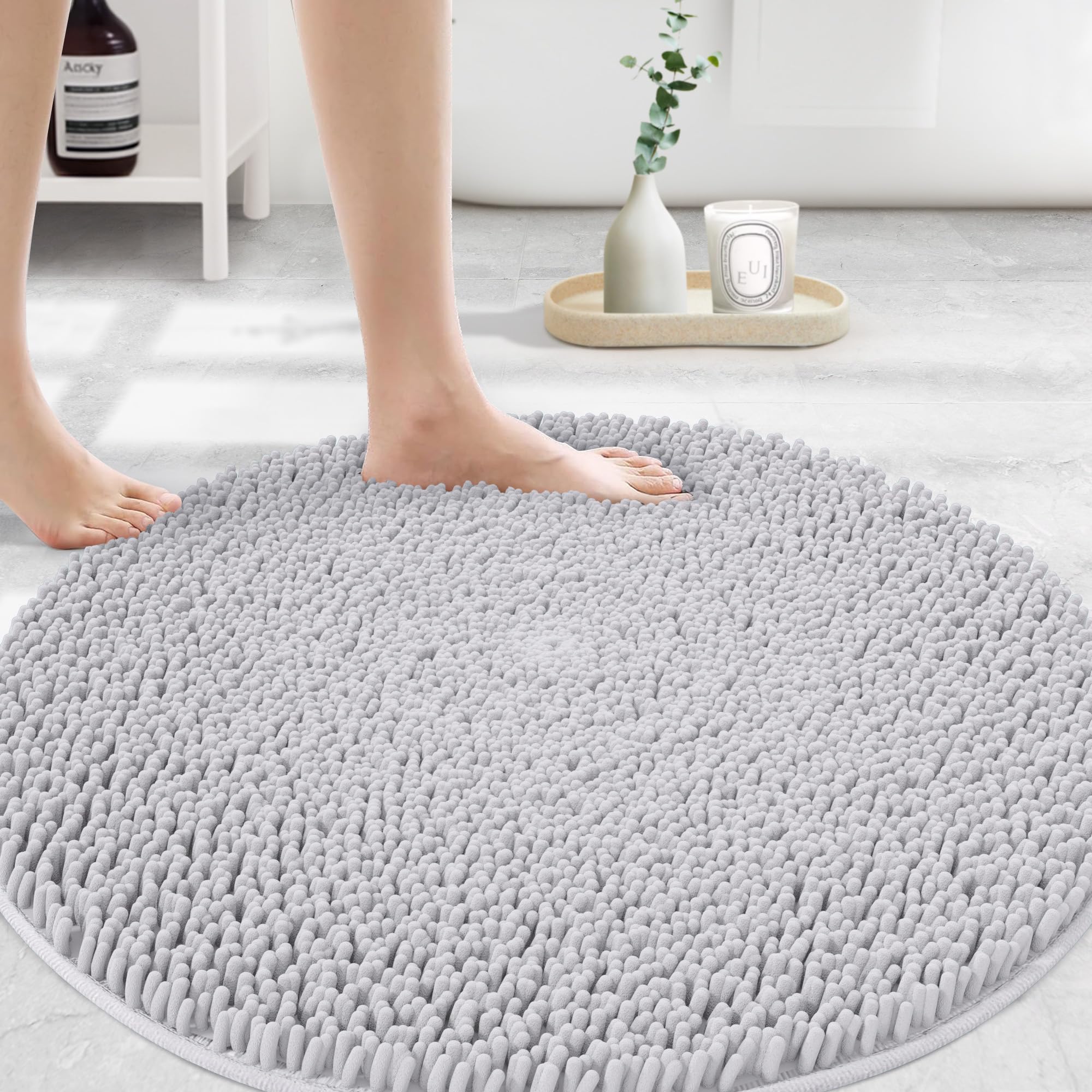 MAYSHINE Plush Shaggy Chenille Bath Mat | Extra Soft, Super Absorbent, Non-Slip Bathroom Rug | Fluffy Microfiber, Area Rug Sets for Bathroom Floor, Kitchen, Living Room | 59"x31" | Beige