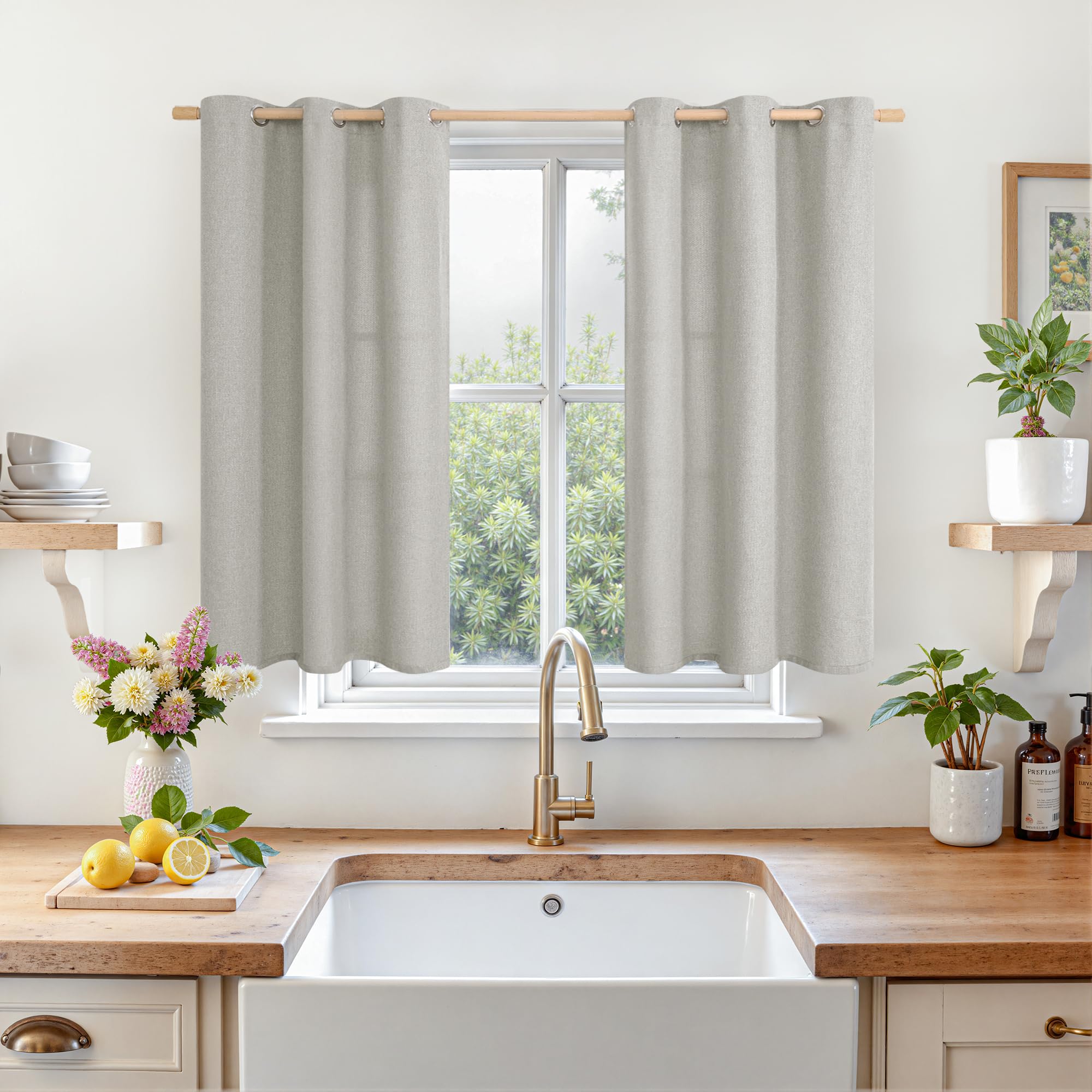 LAMIT Natural Beige Linen Curtains for Bedroom, 84 inches Grommet Thermal Insulated Thick Burlap Farmhouse Neutral Curtains Noise Reducing Light Filtering Drapes for Living Room, 2 Panels, W60 x L84