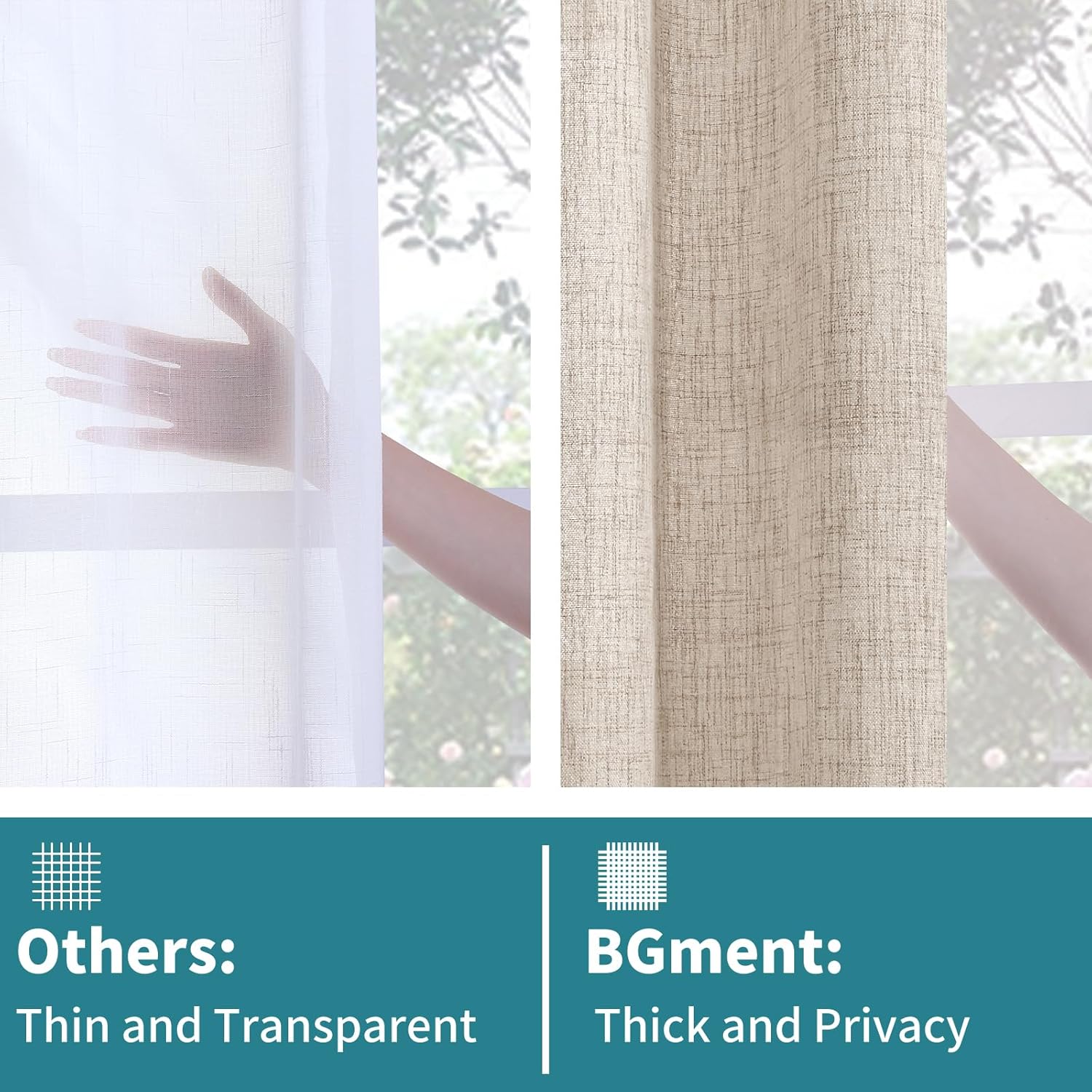 BGment Long 102 Inch Length Linen Curtains for Living Room, Natural Rod Pocket Textured Burlap Drapes Rustic Country Light Filtering for Bedroom Semi Sheer Back Tab, 2 Panel, 52 Inch Wide Each Panel