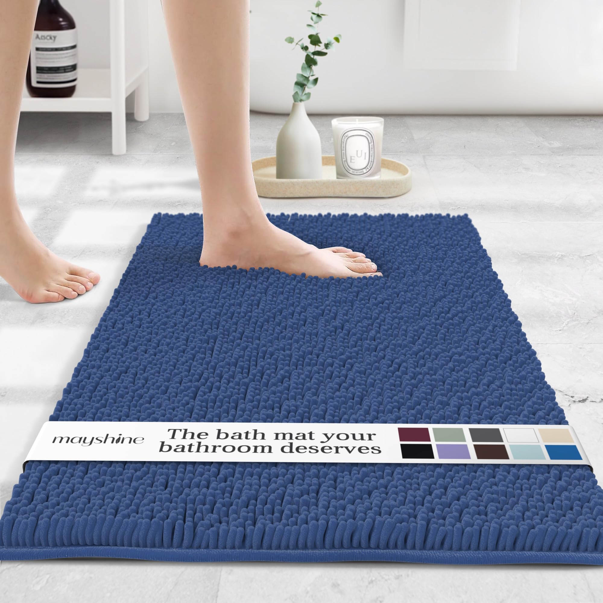 MAYSHINE Plush Shaggy Chenille Bath Mat | Extra Soft, Super Absorbent, Non-Slip Bathroom Rug | Fluffy Microfiber, Area Rug Sets for Bathroom Floor, Kitchen, Living Room | 59"x31" | Beige