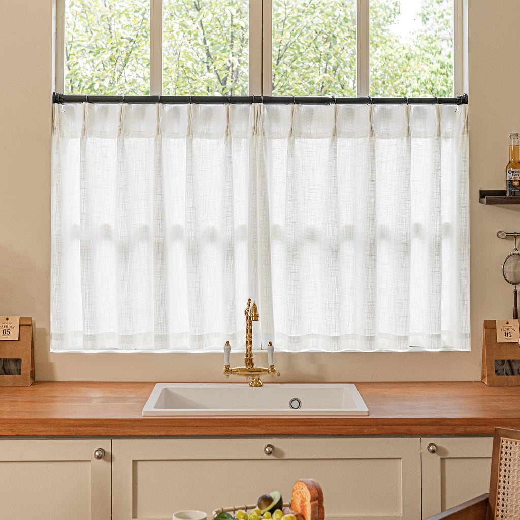 90 Inch Pinch Pleated Linen Curtains 2 Panel Set for Living Room Cream Natural Thick Linen Textured Drapes 90 Inches Long Pinch Pleat Drapes Birch Ivory Semi Sheer Curtain for Dining Bedroom Office