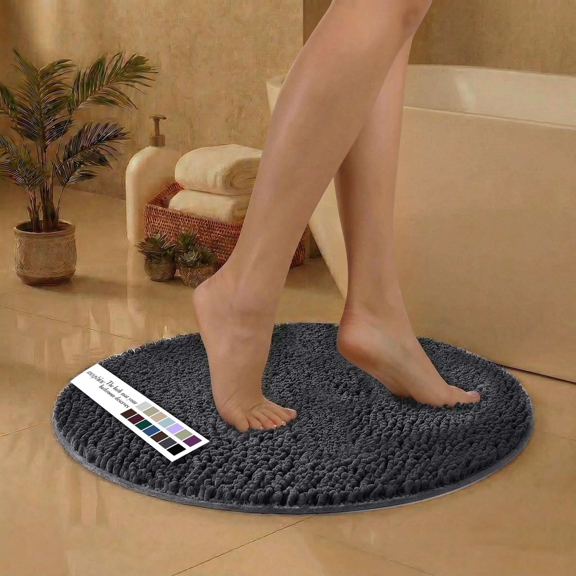 MAYSHINE Plush Shaggy Chenille Bath Mat | Extra Soft, Super Absorbent, Non-Slip Bathroom Rug | Fluffy Microfiber, Area Rug Sets for Bathroom Floor, Kitchen, Living Room | 59"x31" | Beige