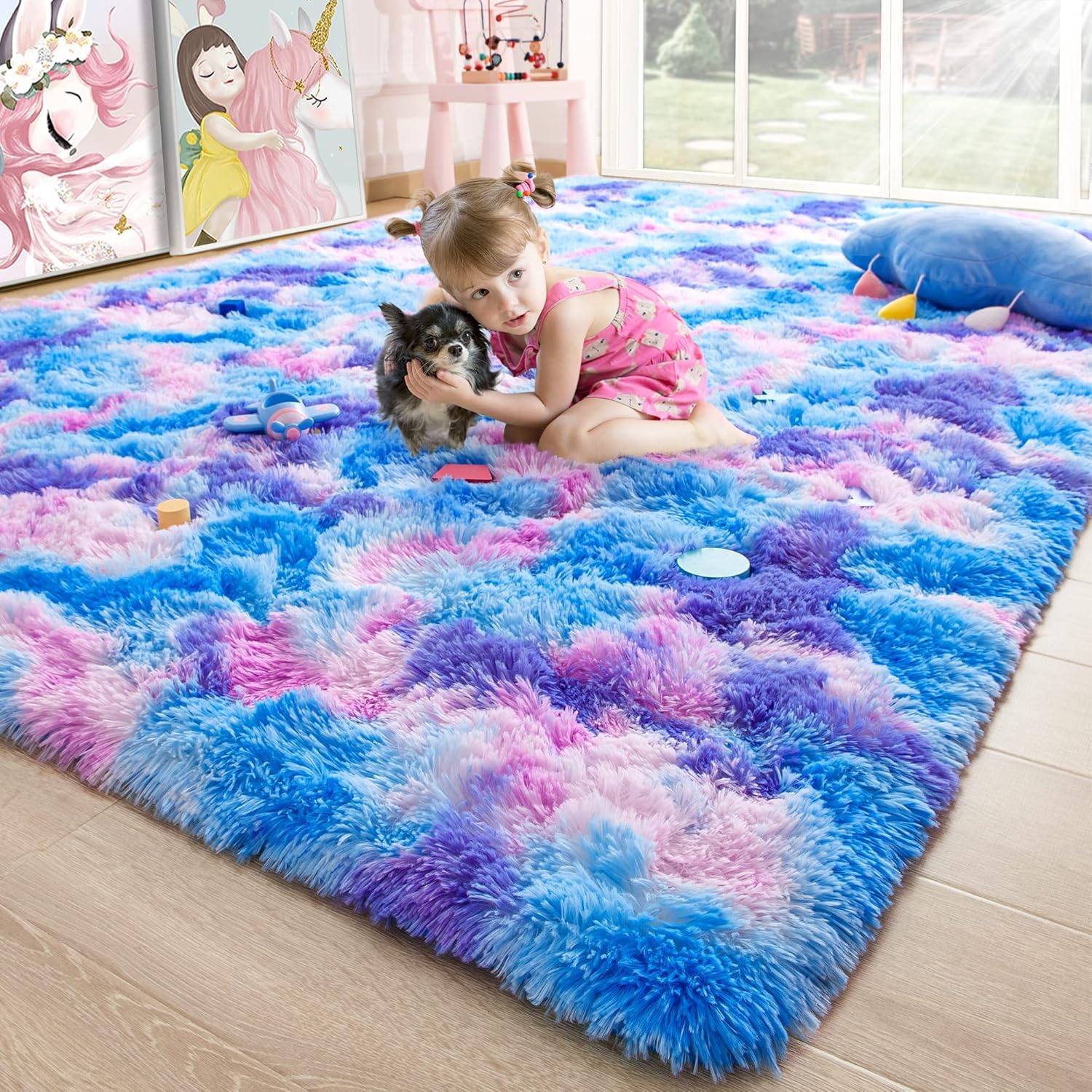 8x10 Extra Large Green Area Rug for Living Room Bedroom Dining Room, Fluffy Shag Soft Plush Furry Carpet Solid Color, Non-Slip Indoor Floor Mat for Kids Home Decor