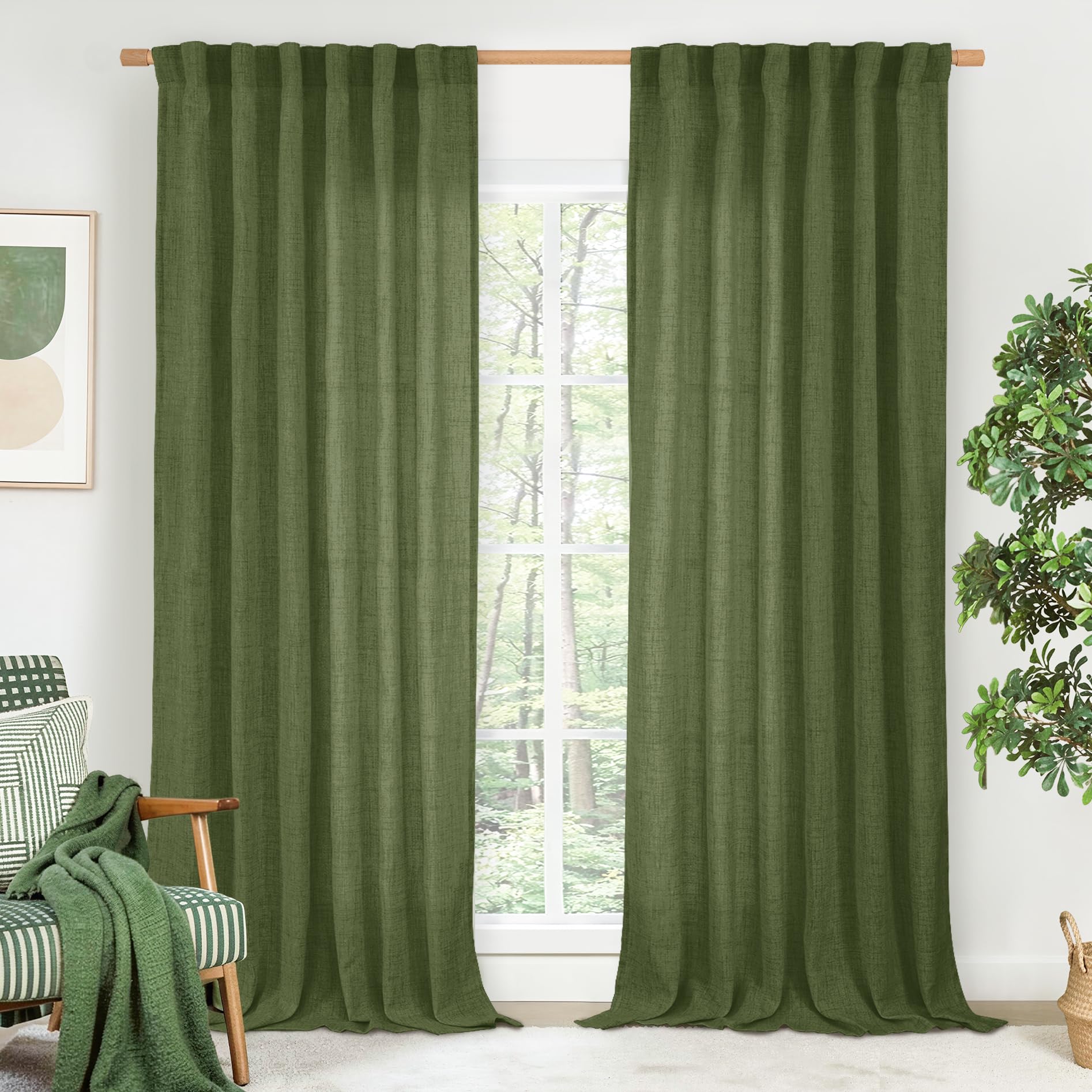 BGment Long 102 Inch Length Linen Curtains for Living Room, Natural Rod Pocket Textured Burlap Drapes Rustic Country Light Filtering for Bedroom Semi Sheer Back Tab, 2 Panel, 52 Inch Wide Each Panel