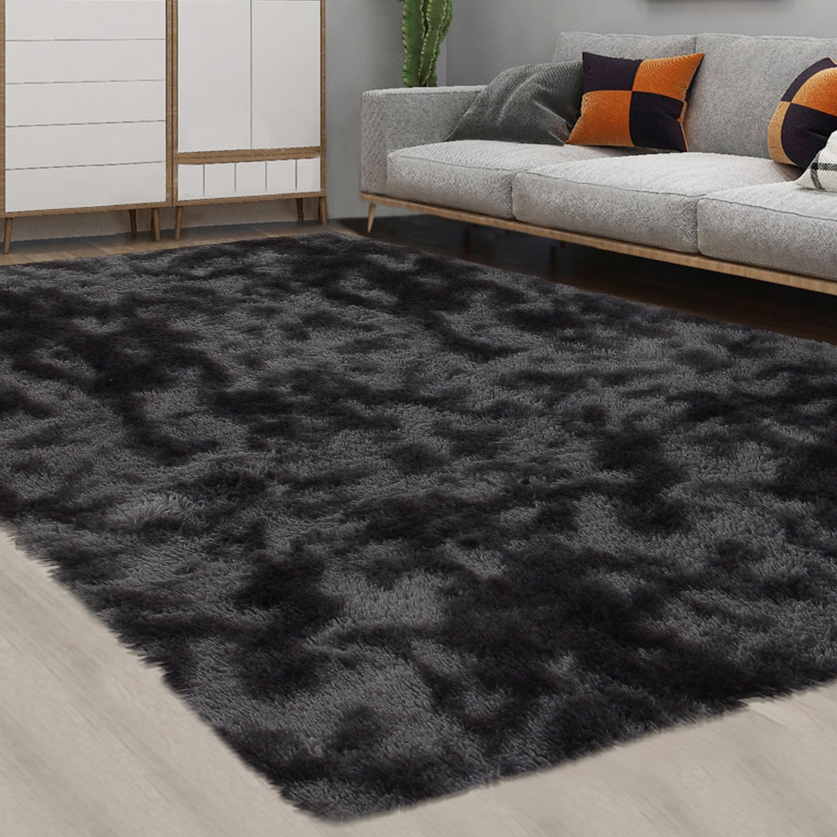 CAROMIO 10x13 Fluffy Area Rugs Extra Large Plush and Thick Faux Fur Shag Rug for Living Room Non-Slip Non-Shedding Accent Rug Carpet for Bedroom, Fuzzy Shaggy Rugs for Kids Nursery Dorm, Black
