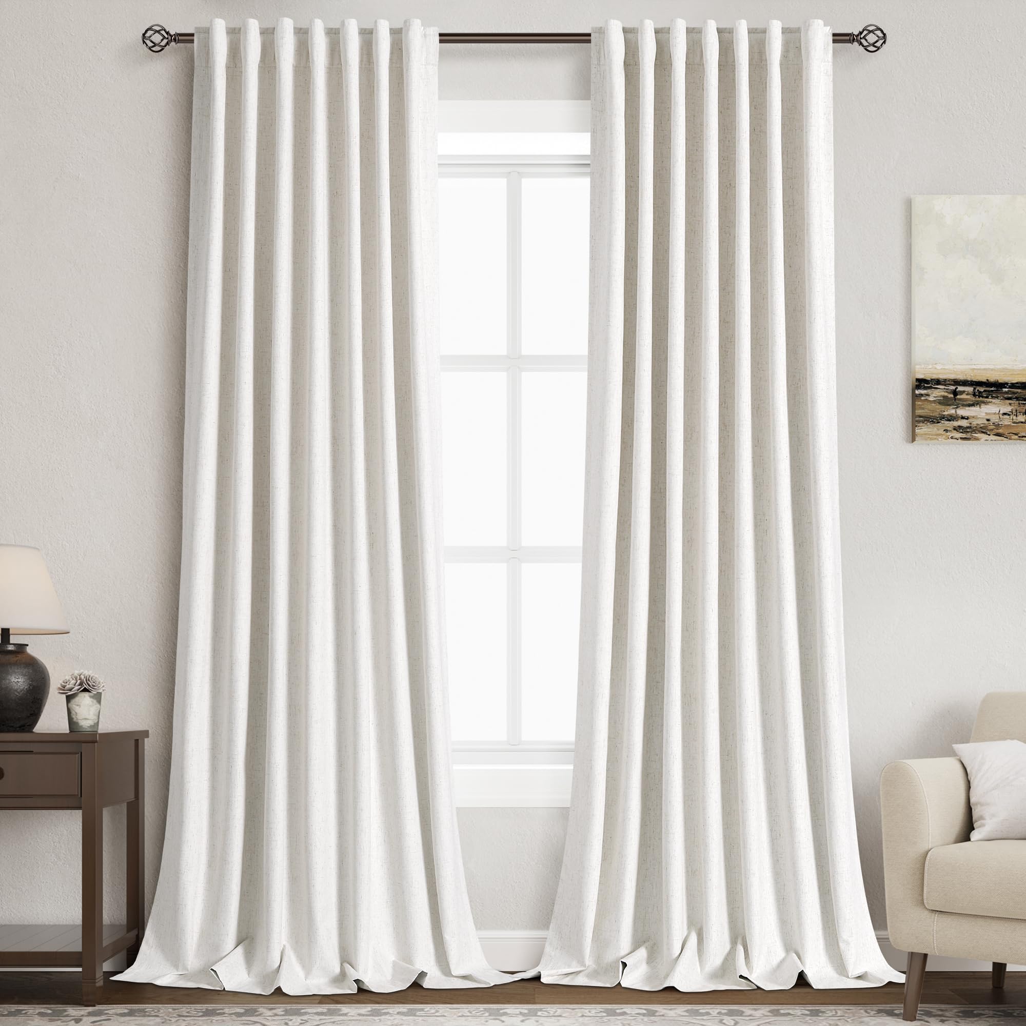 Nanspring Light Grey 100% Blackout Linen Curtains for Bedroom 90 Inches Long Back Tab Thermal Insulated Modern Luxury Simple Black Out Curtain for Living Room Dining Room Drapes 52x90, 2 Panels