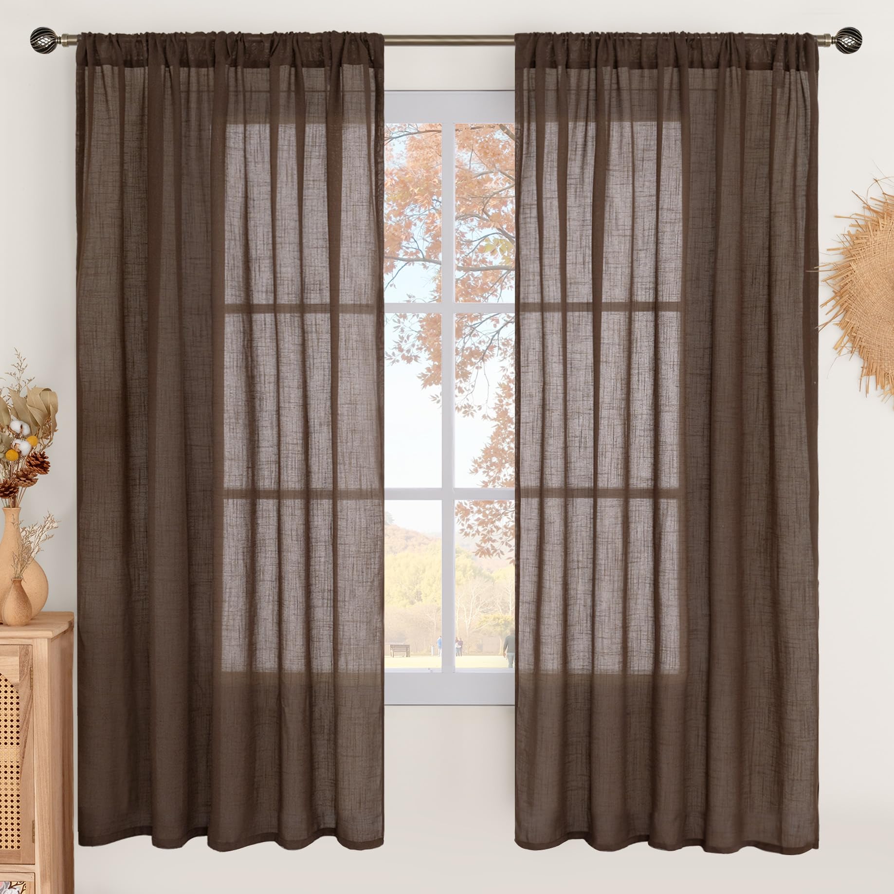 BGment 90 Inches Long Curtains Linen Semi Sheer, Light Filtering Window Treatments Drapes with Rod Pocket Lightweight for Living Room Bedroom, 2 Panels, 52 Inch Wide Each Panel