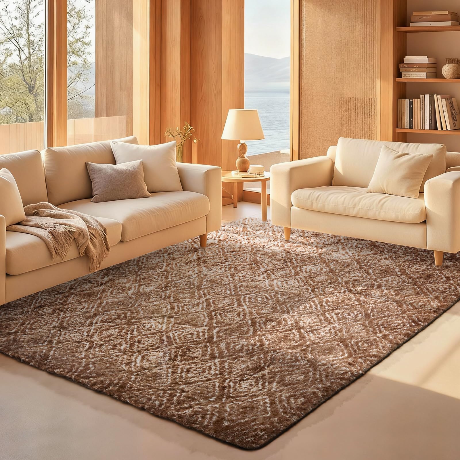 Ophanie Beige Rugs for Living Room Bedroom, 5x8 Fluffy Fuzzy Furry Carpet, Plush Soft Shaggy Bedside Indoor Floor Area Rug for Kids Girls Boys Baby Teen Dorm Nursery Home Decor Aesthetic