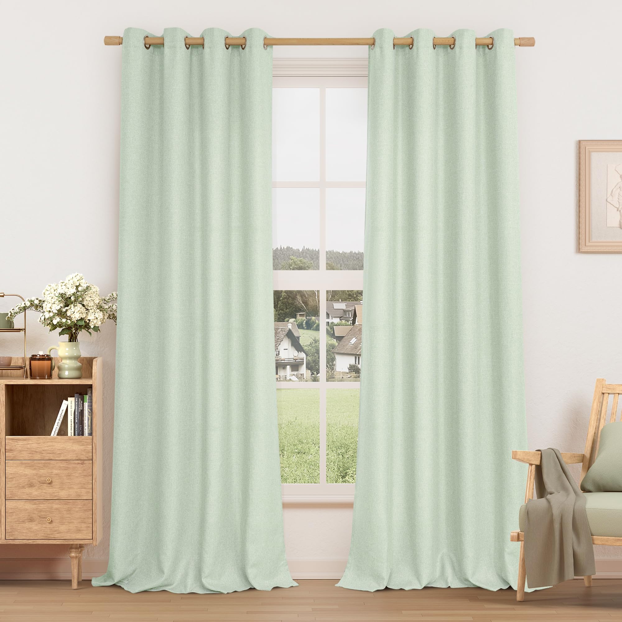 LAMIT Natural Beige Linen Curtains for Bedroom, 84 inches Grommet Thermal Insulated Thick Burlap Farmhouse Neutral Curtains Noise Reducing Light Filtering Drapes for Living Room, 2 Panels, W60 x L84