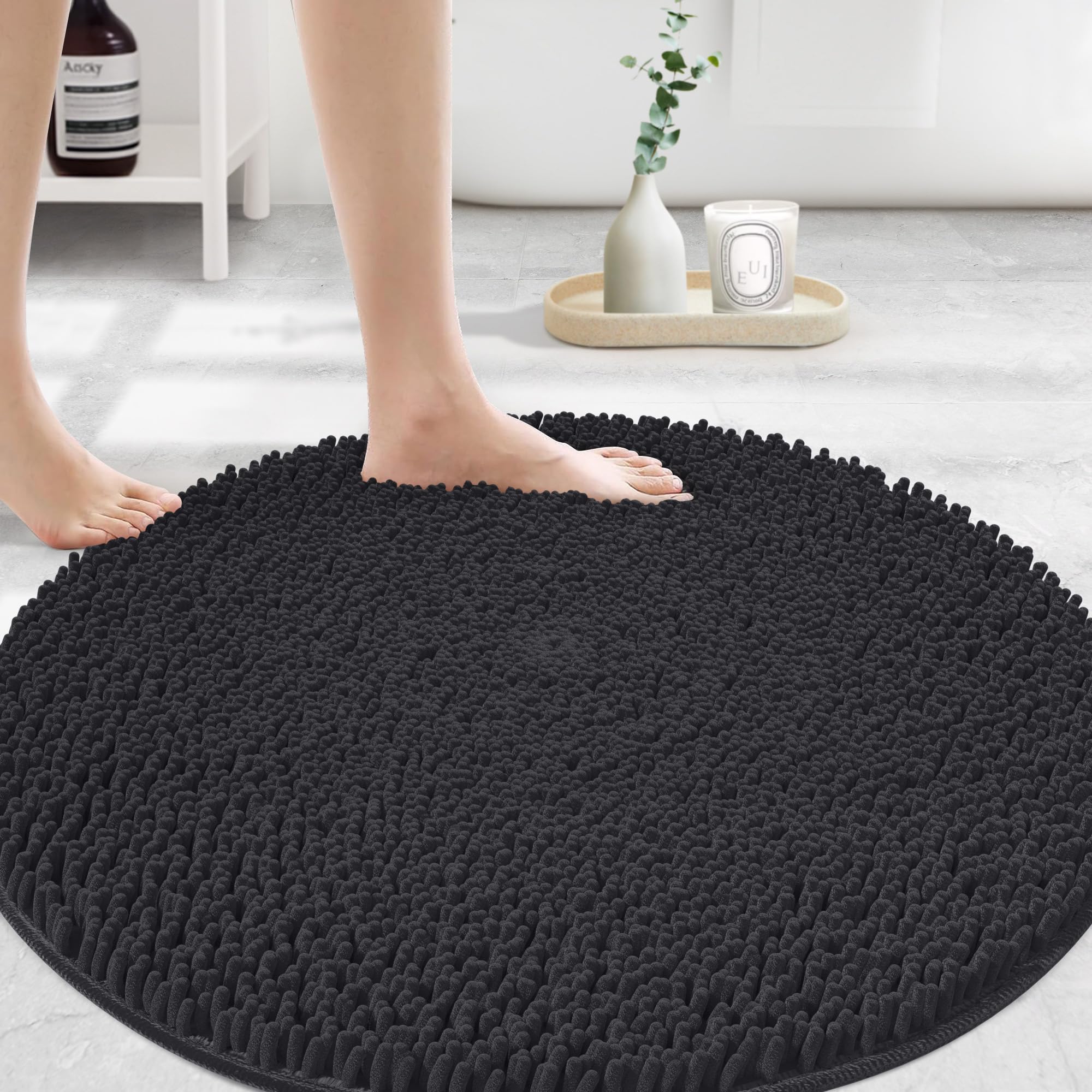 MAYSHINE Plush Shaggy Chenille Bath Mat | Extra Soft, Super Absorbent, Non-Slip Bathroom Rug | Fluffy Microfiber, Area Rug Sets for Bathroom Floor, Kitchen, Living Room | 59"x31" | Beige