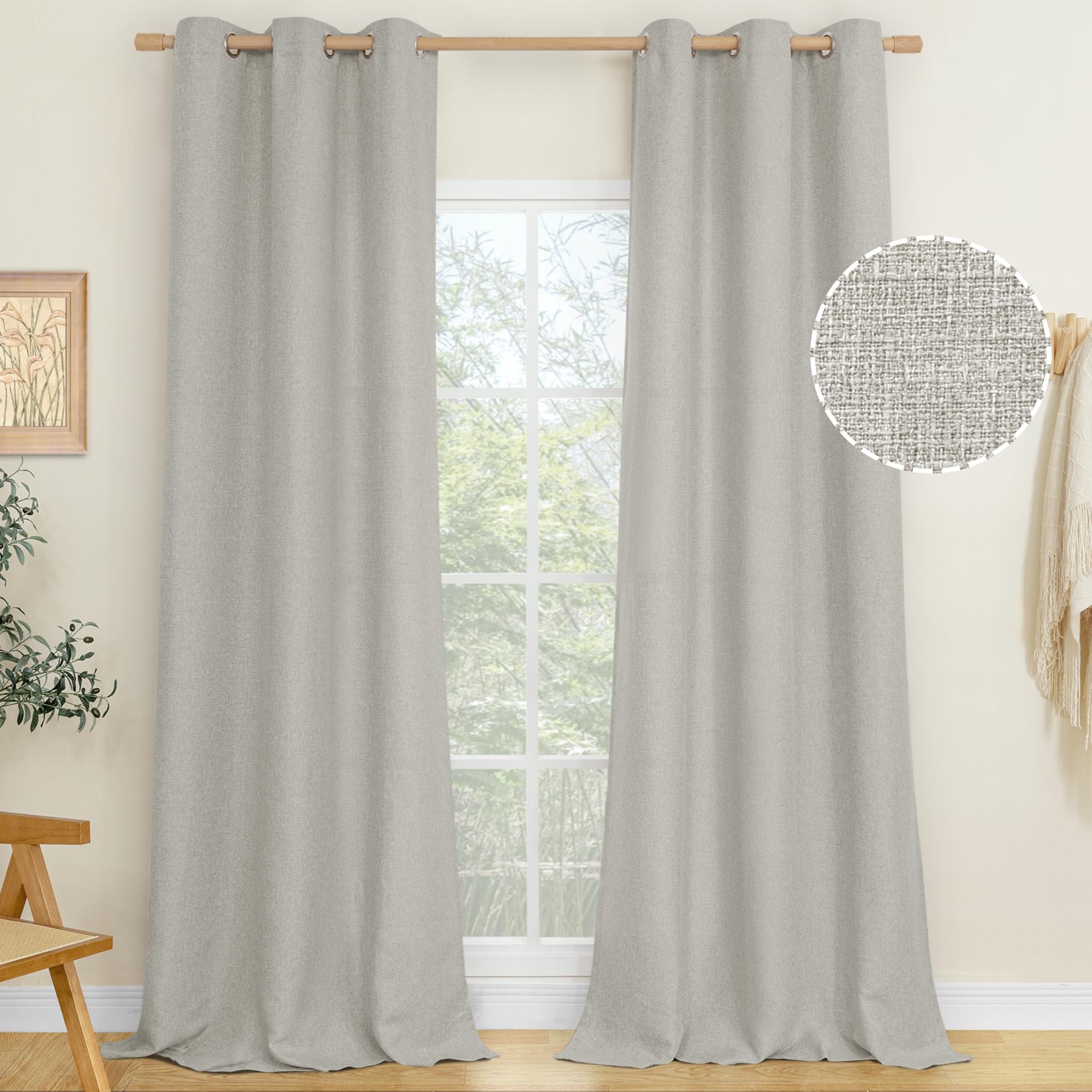 LAMIT Natural Beige Linen Curtains for Bedroom, 84 inches Grommet Thermal Insulated Thick Burlap Farmhouse Neutral Curtains Noise Reducing Light Filtering Drapes for Living Room, 2 Panels, W60 x L84