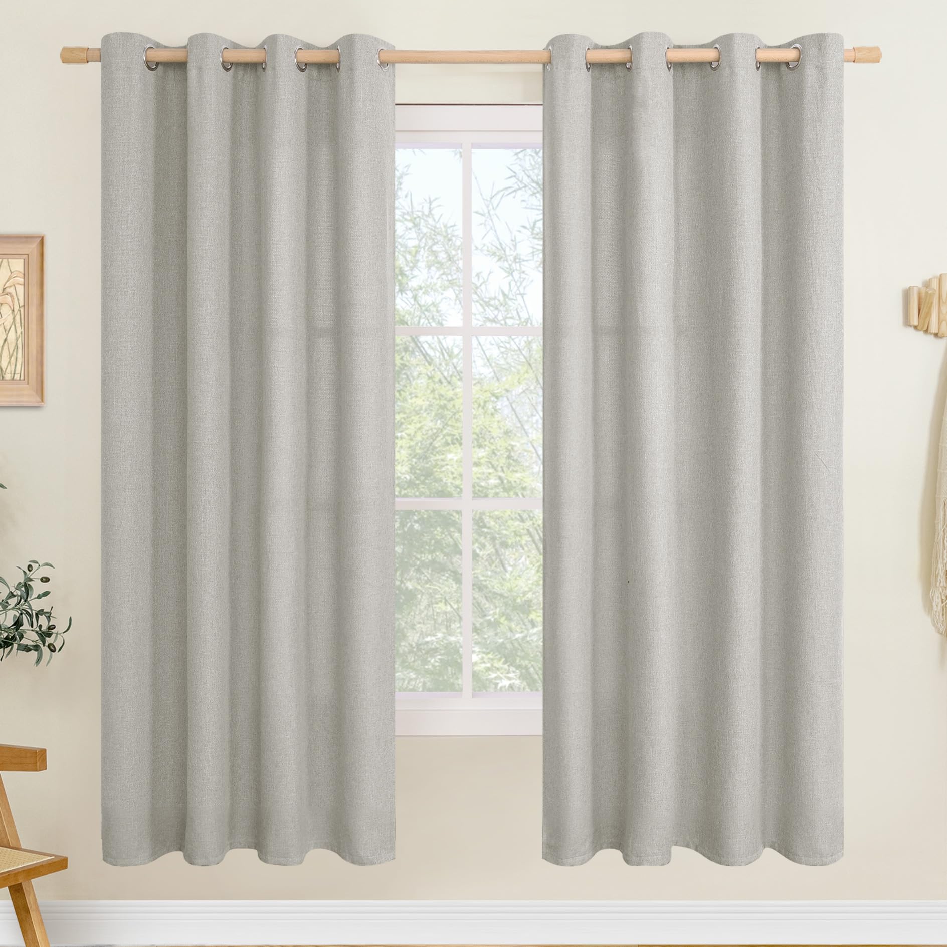 LAMIT Natural Beige Linen Curtains for Bedroom, 84 inches Grommet Thermal Insulated Thick Burlap Farmhouse Neutral Curtains Noise Reducing Light Filtering Drapes for Living Room, 2 Panels, W60 x L84