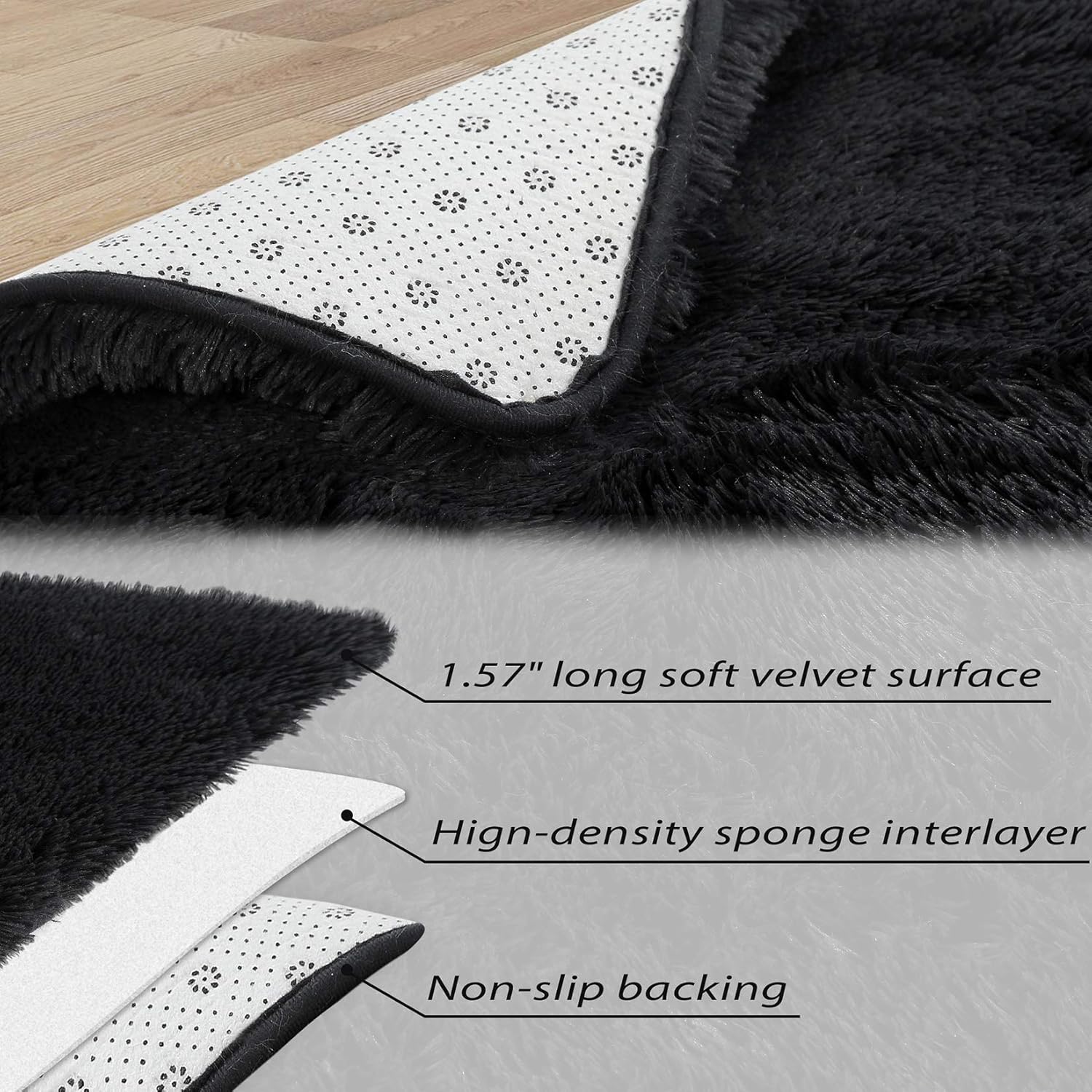 CAROMIO 10x13 Fluffy Area Rugs Extra Large Plush and Thick Faux Fur Shag Rug for Living Room Non-Slip Non-Shedding Accent Rug Carpet for Bedroom, Fuzzy Shaggy Rugs for Kids Nursery Dorm, Black