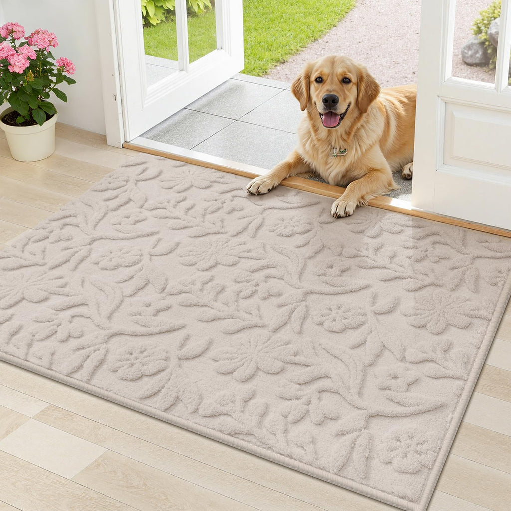 Vaukki Round Rug for Living Room, Soft Fluffy Washable Modern Floral Indoor Floor Mat, Non Slip Shaggy Boho Accent Throw Carpet for Bedroom, Living Room, Nursery and Dining Room, Beige, Round-6Ft