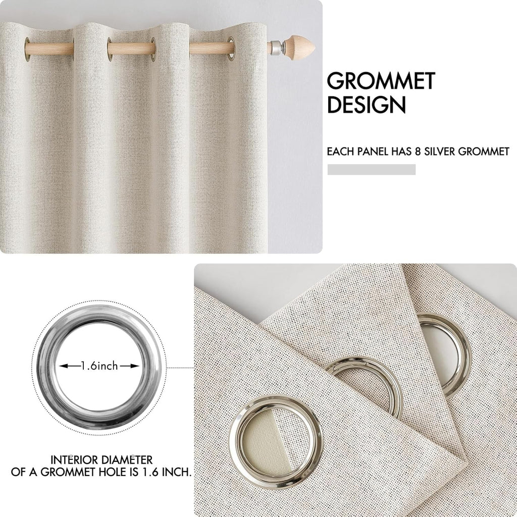 MIULEE 100% Blackout Linen Curtains for Bedroom Thermal Insulated Birch Grommet Room Darkening Curtains & Drapes for Living Room Nursery 52 x 96 Inch (2 Panels)