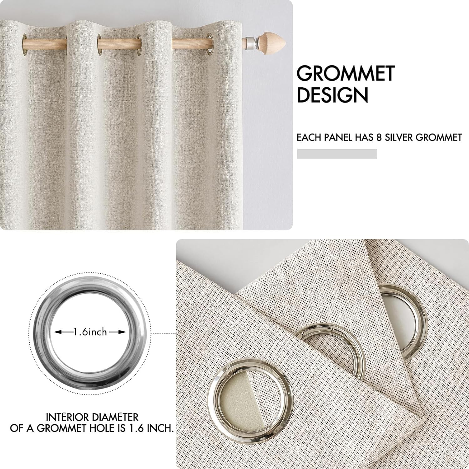MIULEE 100% Blackout Linen Curtains for Bedroom Thermal Insulated Birch Grommet Room Darkening Curtains & Drapes for Living Room Nursery 52 x 96 Inch (2 Panels)