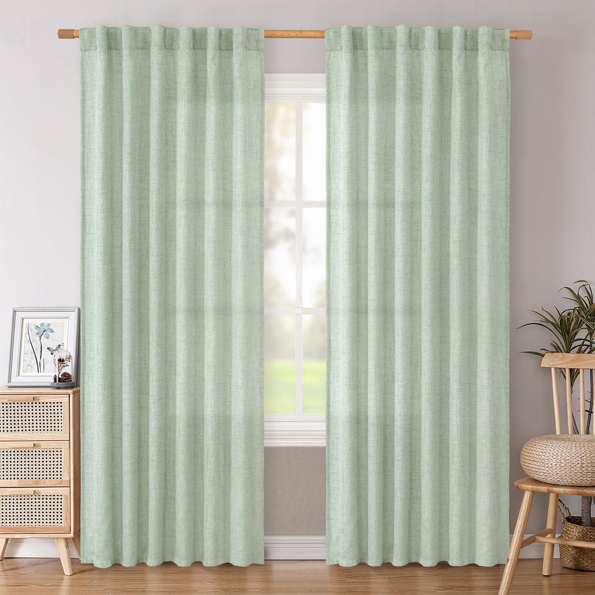 BGment Long 102 Inch Length Linen Curtains for Living Room, Natural Rod Pocket Textured Burlap Drapes Rustic Country Light Filtering for Bedroom Semi Sheer Back Tab, 2 Panel, 52 Inch Wide Each Panel