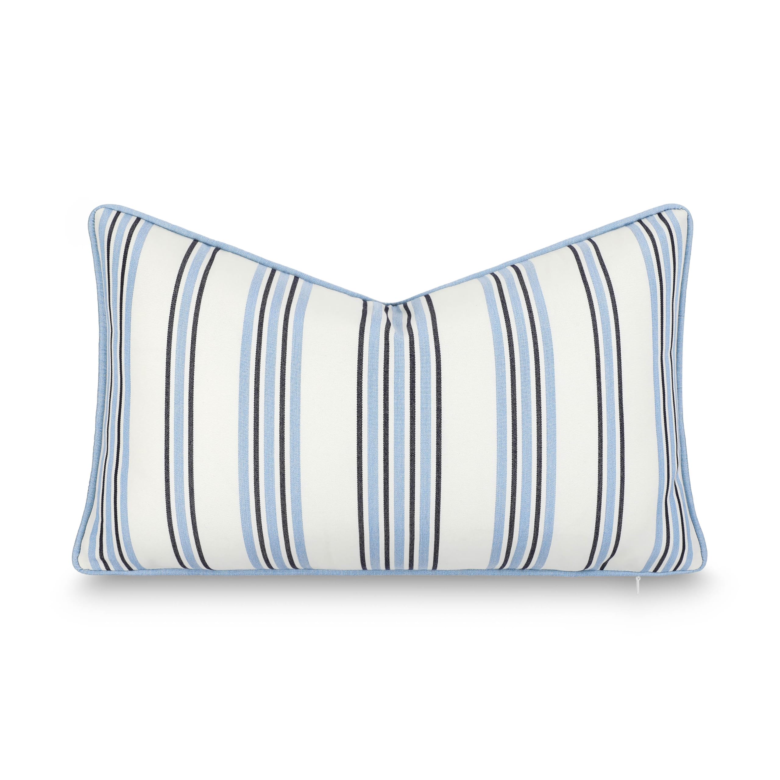 Hofdeco Premium Coastal Hampton Outdoor Performance Throw Pillow Cover Only, 20"x20" Water Repellent, UV and Fade Resistant for Backyard, Couch, Poolside, Indigo Azure Blue Woven Harbor Stripes