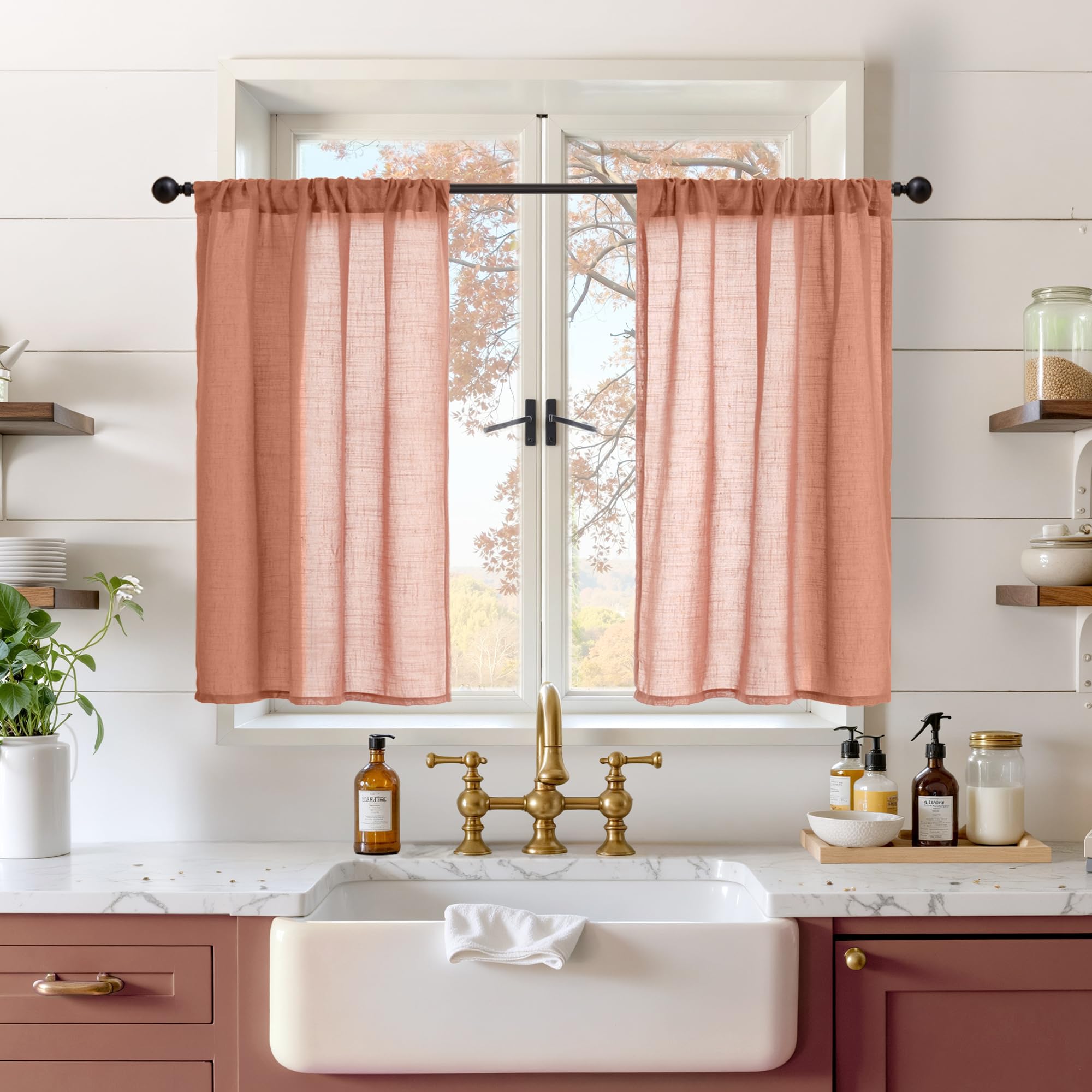 BGment 90 Inches Long Curtains Linen Semi Sheer, Light Filtering Window Treatments Drapes with Rod Pocket Lightweight for Living Room Bedroom, 2 Panels, 52 Inch Wide Each Panel