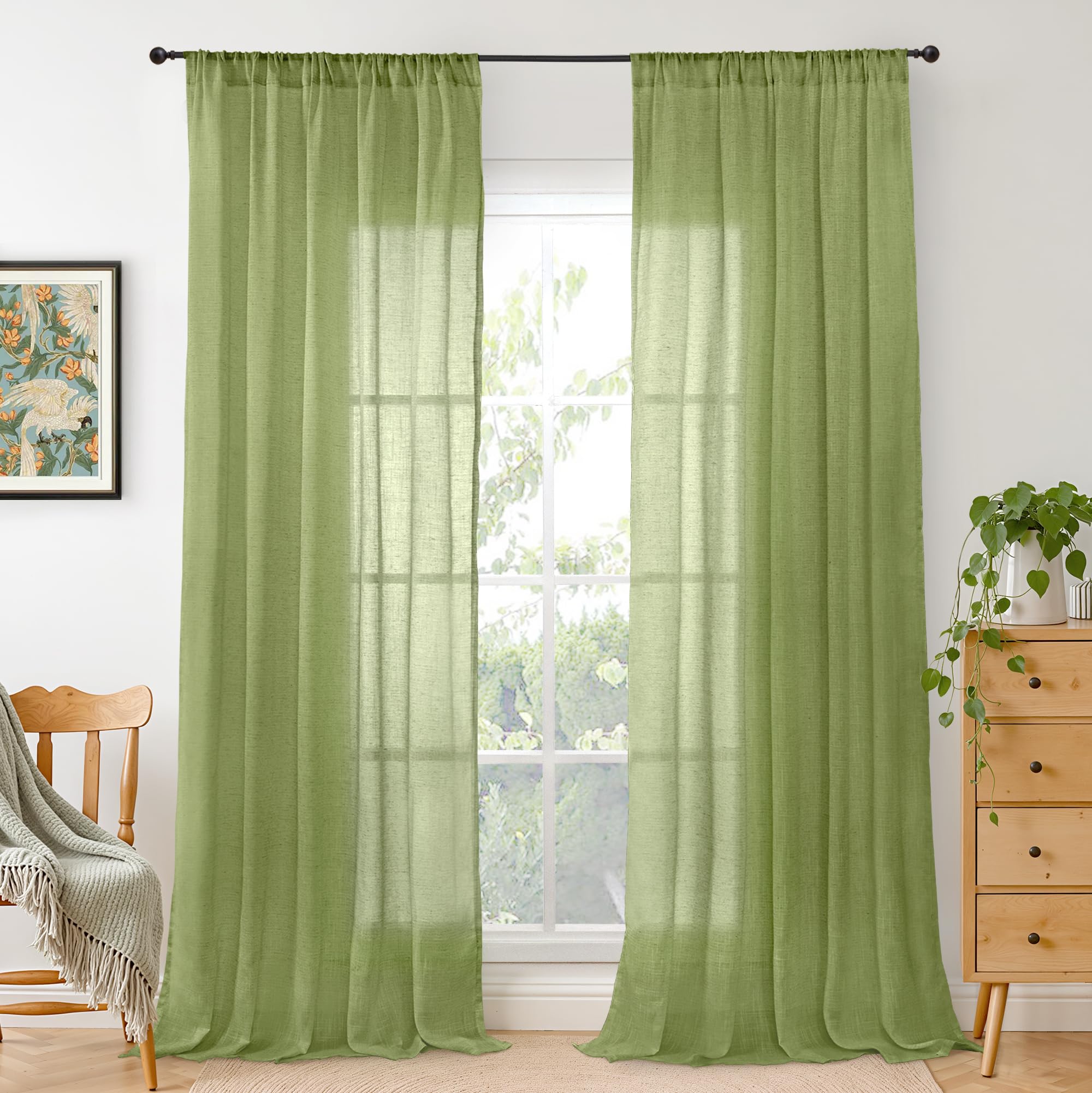 BGment 90 Inches Long Curtains Linen Semi Sheer, Light Filtering Window Treatments Drapes with Rod Pocket Lightweight for Living Room Bedroom, 2 Panels, 52 Inch Wide Each Panel