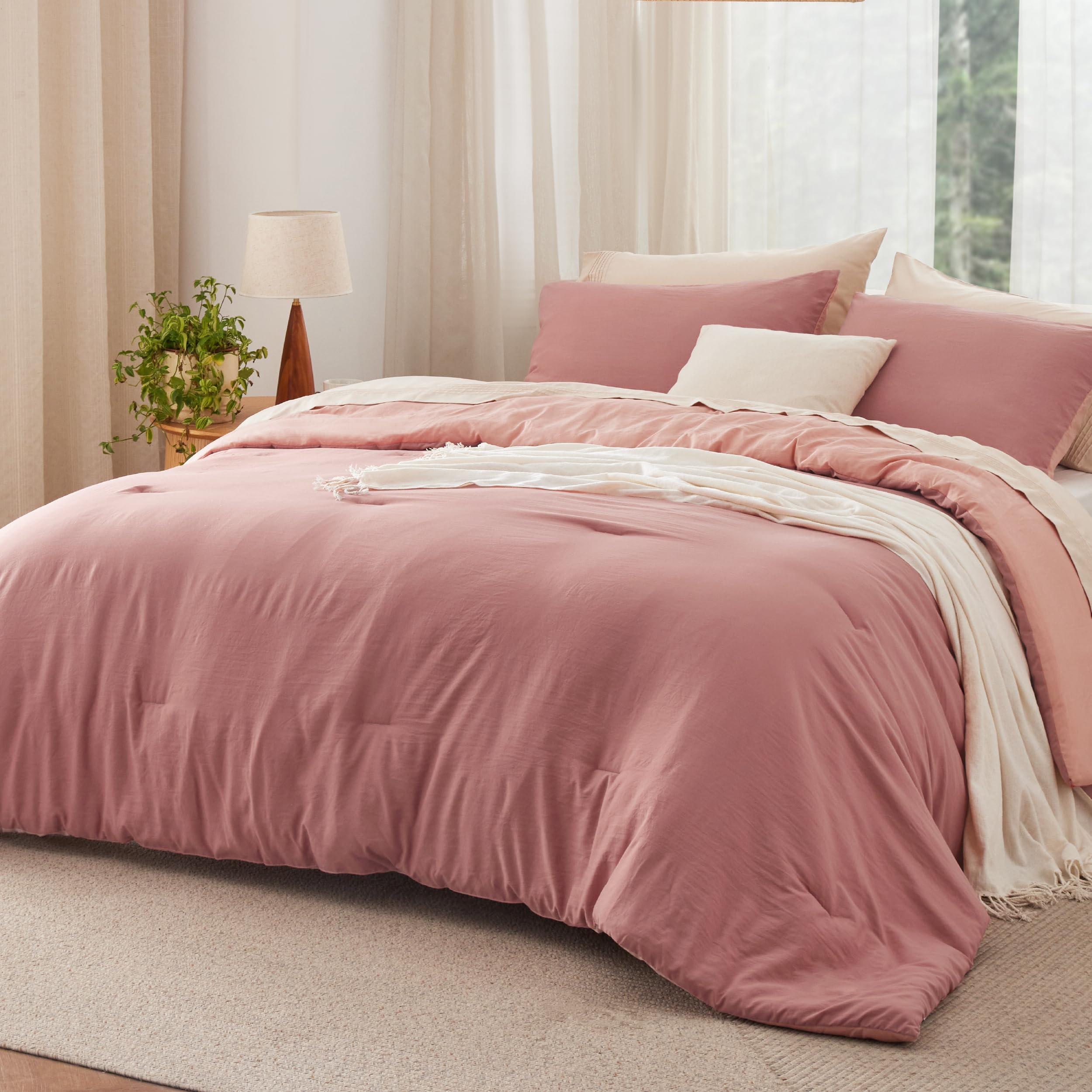 Bedsure King Comforter Set, Beige Soft Prewashed Bedding for All Seasons, 3 Pieces GentleSoft™ Bed Set, 1 Lightweight Comforter (104"x90") and 2 Pillowcases (20"x36")