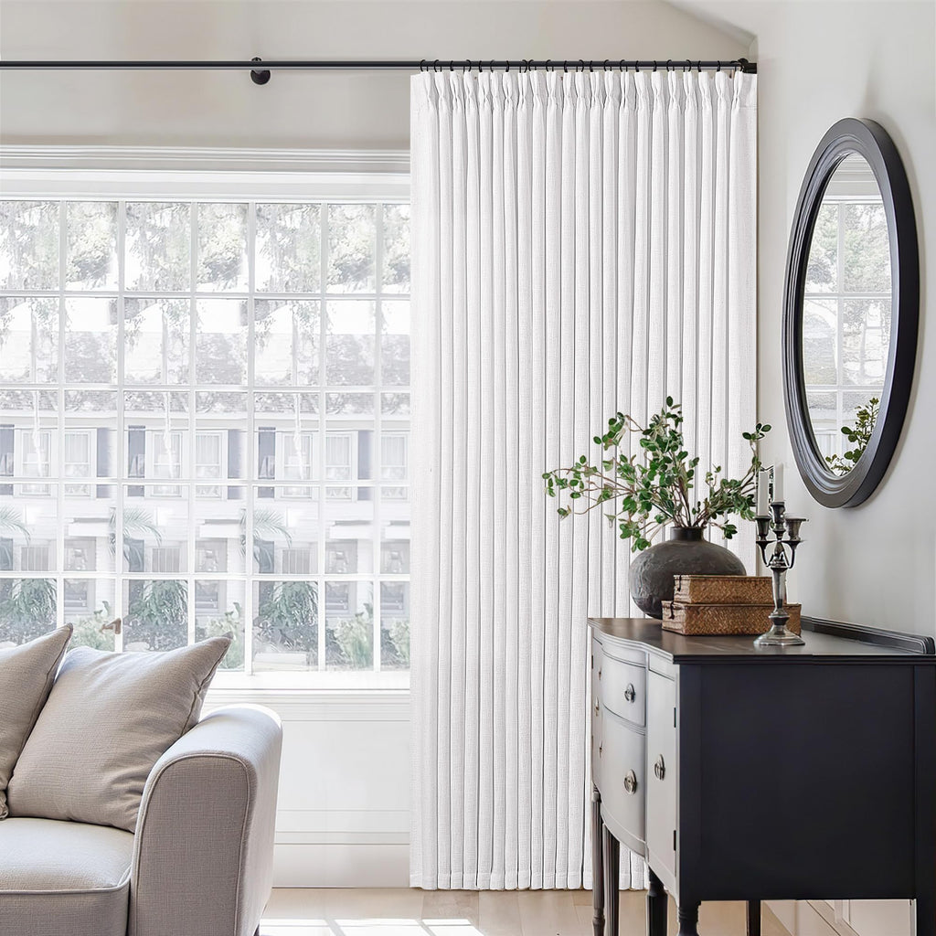 90 Inch Pinch Pleated Linen Curtains 2 Panel Set for Living Room Cream Natural Thick Linen Textured Drapes 90 Inches Long Pinch Pleat Drapes Birch Ivory Semi Sheer Curtain for Dining Bedroom Office