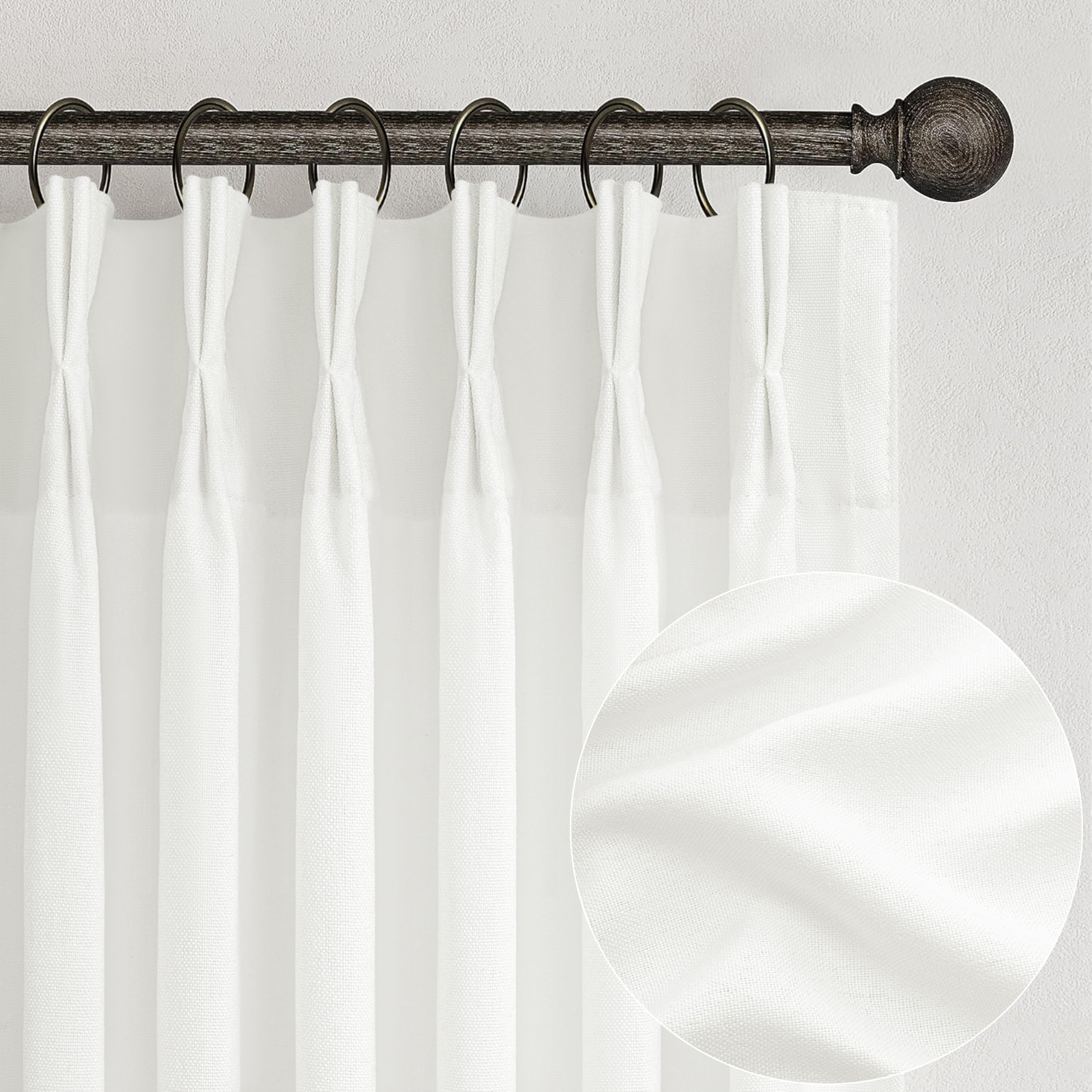 PleatedDrapes 96 Inch Curtains 2 Panel Set, Modern Linen Pleat Back Tab Dining Room Window Curtains Light Filtering Aesthetic Semi Sheer Living Room Drapes with Hooks Ring Cream Oatmeal W40 x L96