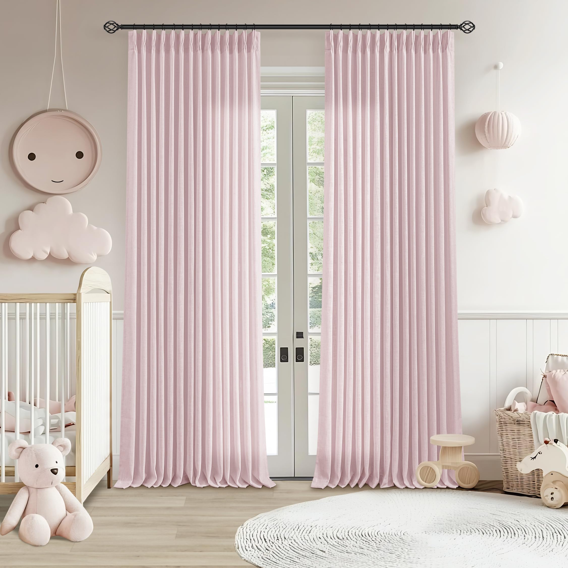 90 Inch Pinch Pleated Linen Curtains 2 Panel Set for Living Room Cream Natural Thick Linen Textured Drapes 90 Inches Long Pinch Pleat Drapes Birch Ivory Semi Sheer Curtain for Dining Bedroom Office