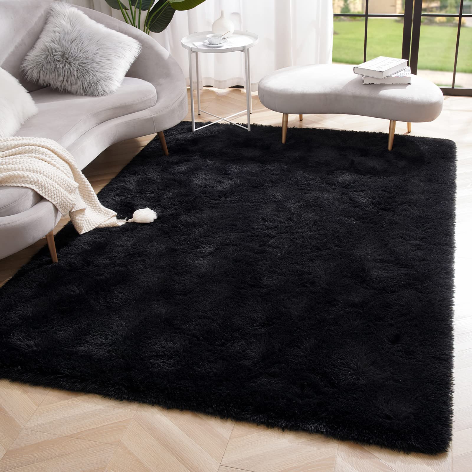 Amearea Yellow 6×9ft Soft Shag Rug, Non-slip Fluffy Carpet for Bedroom, Living Room & Nursery