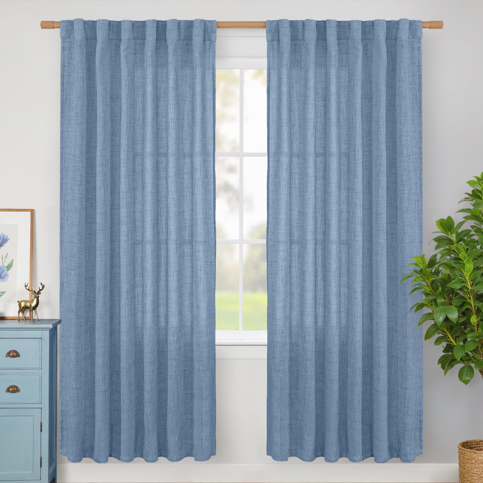 BGment Long 102 Inch Length Linen Curtains for Living Room, Natural Rod Pocket Textured Burlap Drapes Rustic Country Light Filtering for Bedroom Semi Sheer Back Tab, 2 Panel, 52 Inch Wide Each Panel