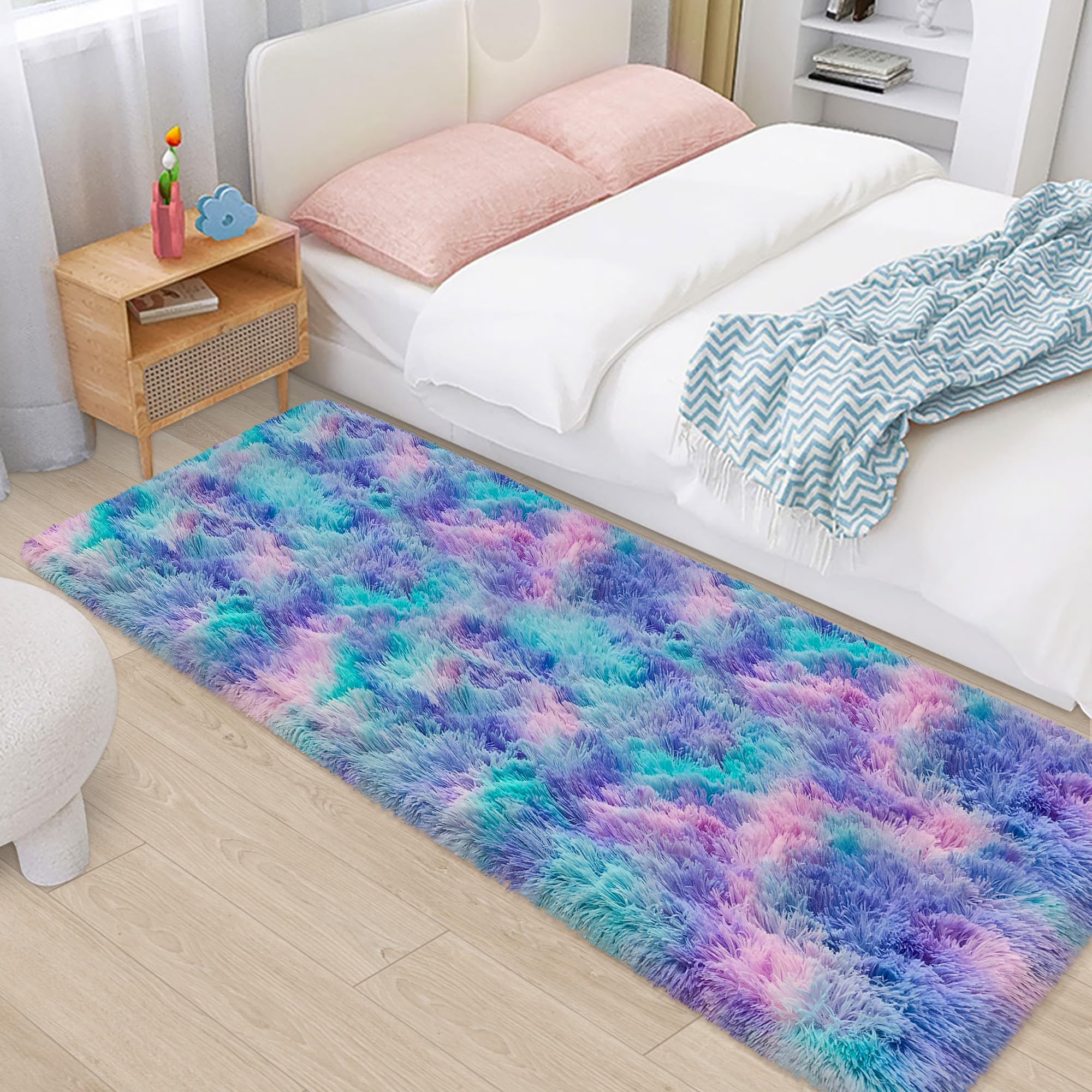 5x8 Ft Light Grey Large Area Rugs for Bedroom,Fluffy Furry Rug Floor Carpets Shaggy Playing Mat for Kids Baby Girls Room Nursery Home Decor Tie Dyed Gray Thick Rugs Fuzzy Home Decor