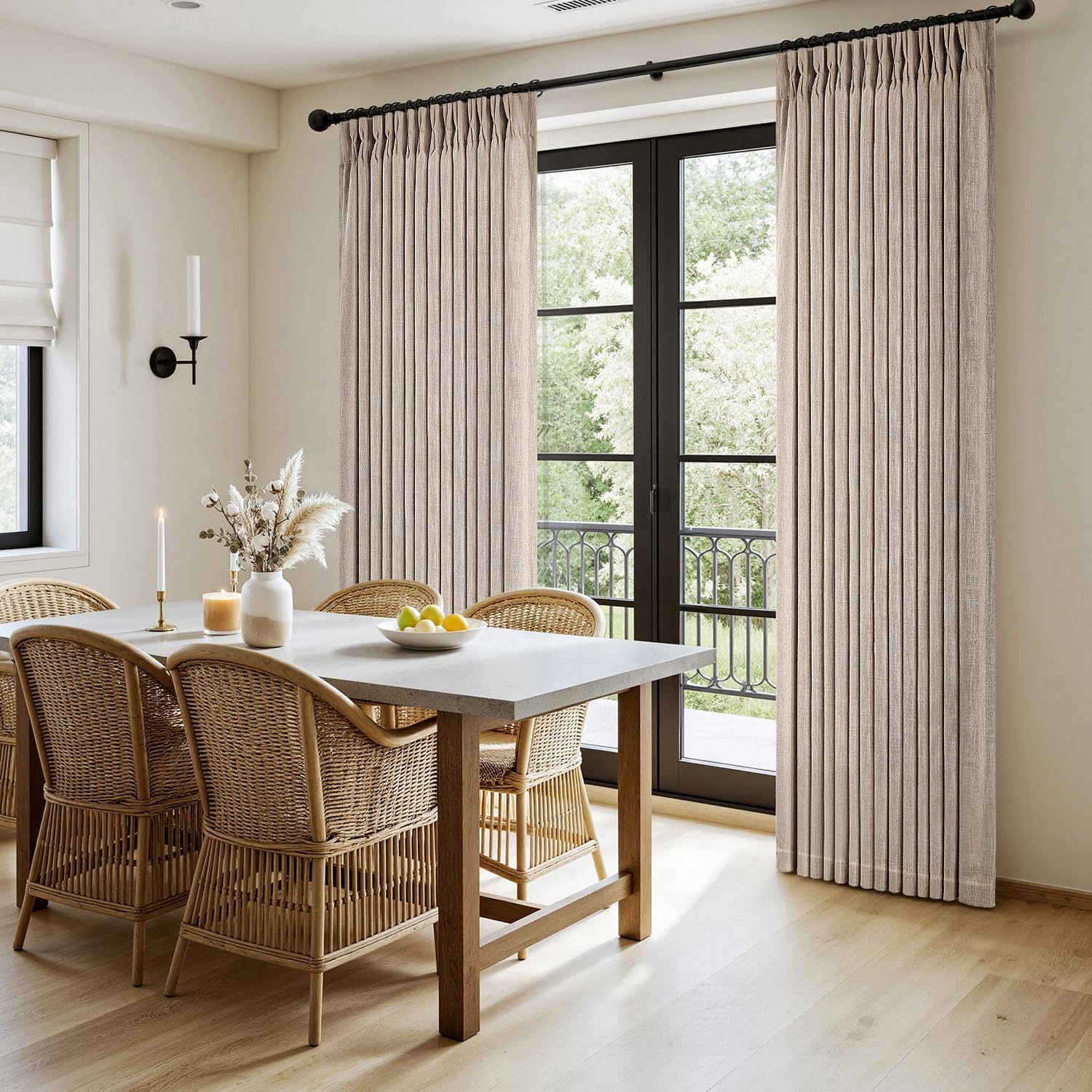 MIULEE Pinch Pleated Thick Linen Curtains 90 Inches Long 2 Panels for Living Room Bedroom, Linen Texture Memory Trained Drapes Pinch Pleat Rustic Farmhouse Window Curtains with Hooks&Rings, Taupe