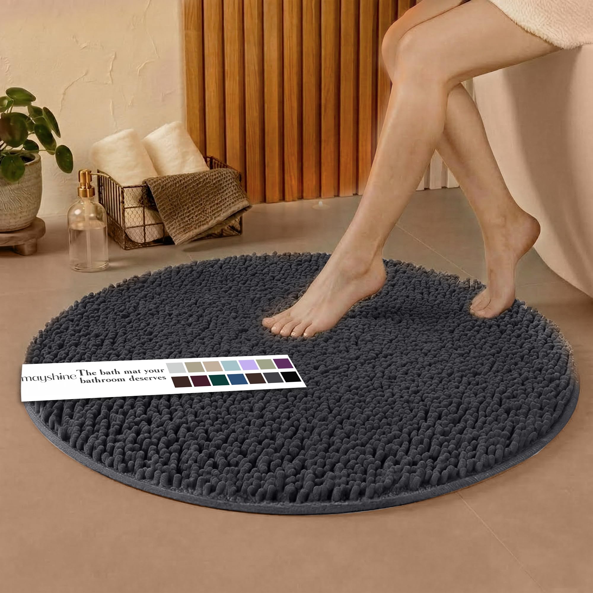 MAYSHINE Plush Shaggy Chenille Bath Mat | Extra Soft, Super Absorbent, Non-Slip Bathroom Rug | Fluffy Microfiber, Area Rug Sets for Bathroom Floor, Kitchen, Living Room | 59"x31" | Beige