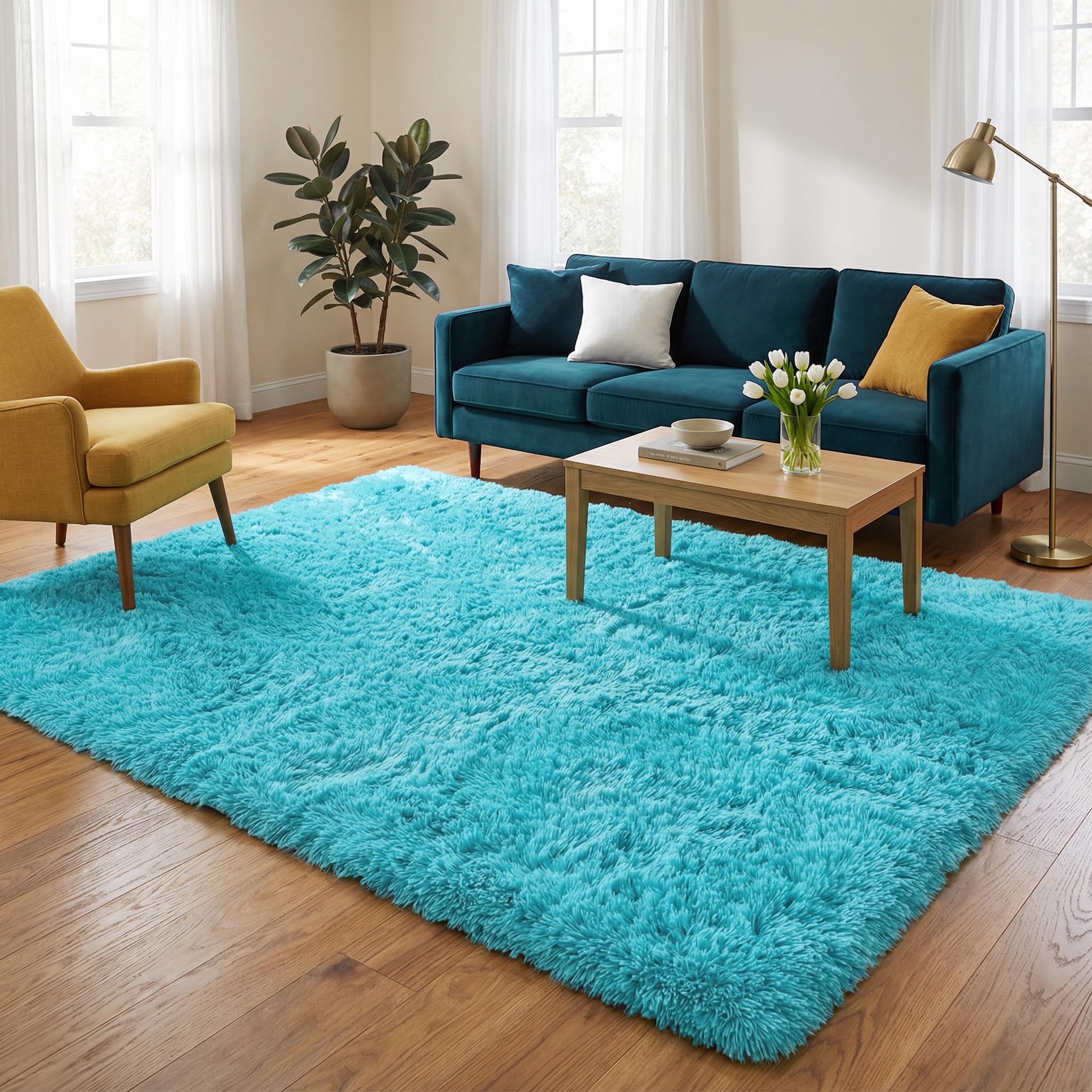 Merelax Soft Modern Indoor Shaggy Area Rug for Bedroom Livingroom Dorm Kids Room Home Decorative, Non-Slip Plush Fluffy Furry Fur Rugs Comfy Nursery Accent Floor Carpet 2x3 Feet, Black