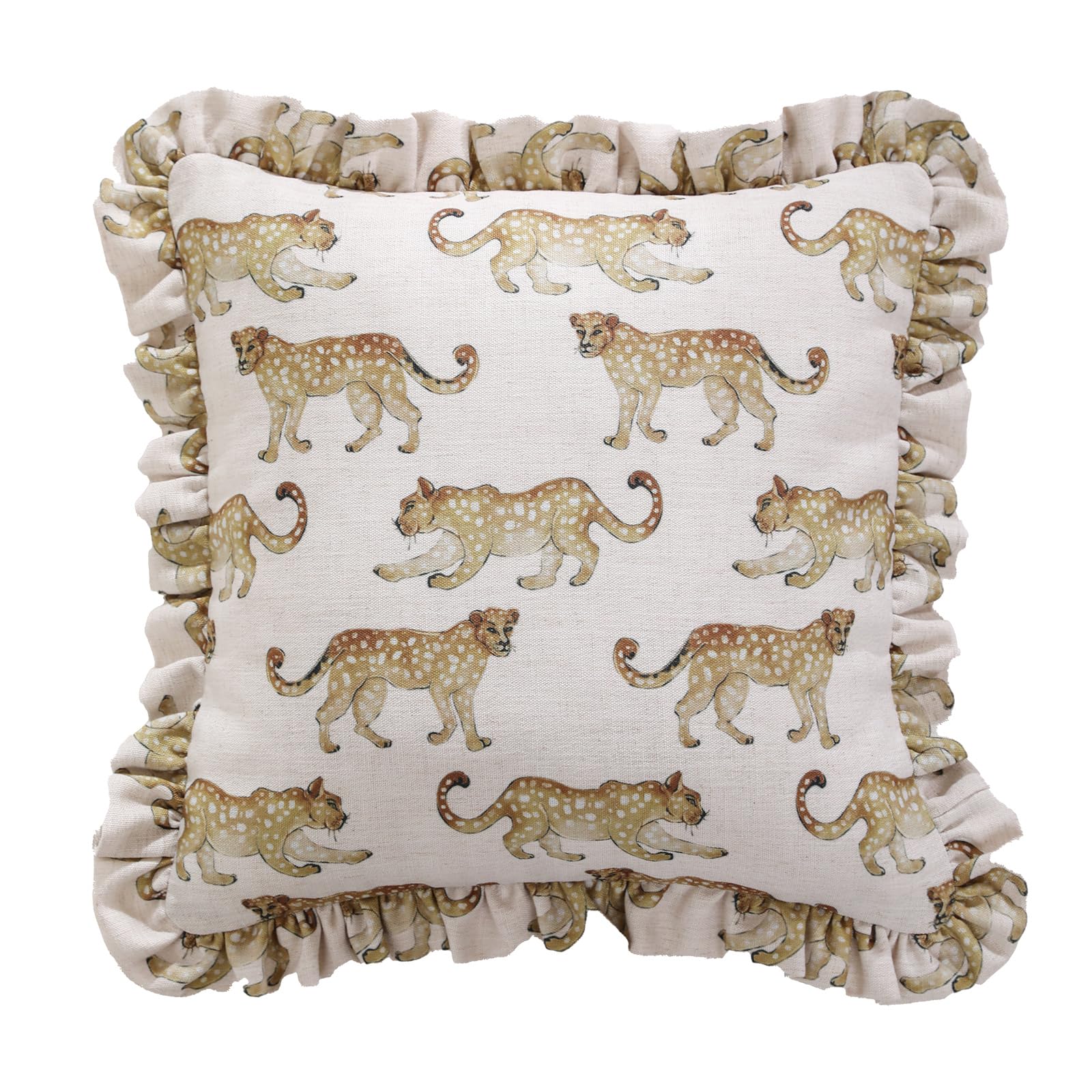 patdrea Designer Throw Pillow Covers for Couch 18"x18",Vintage Linen Pillows Cover with Cheetah Pattern and Luxury Pendant,Farmhouse Decorative Pillowcases for Bed Living Room Outdoor Set of 2