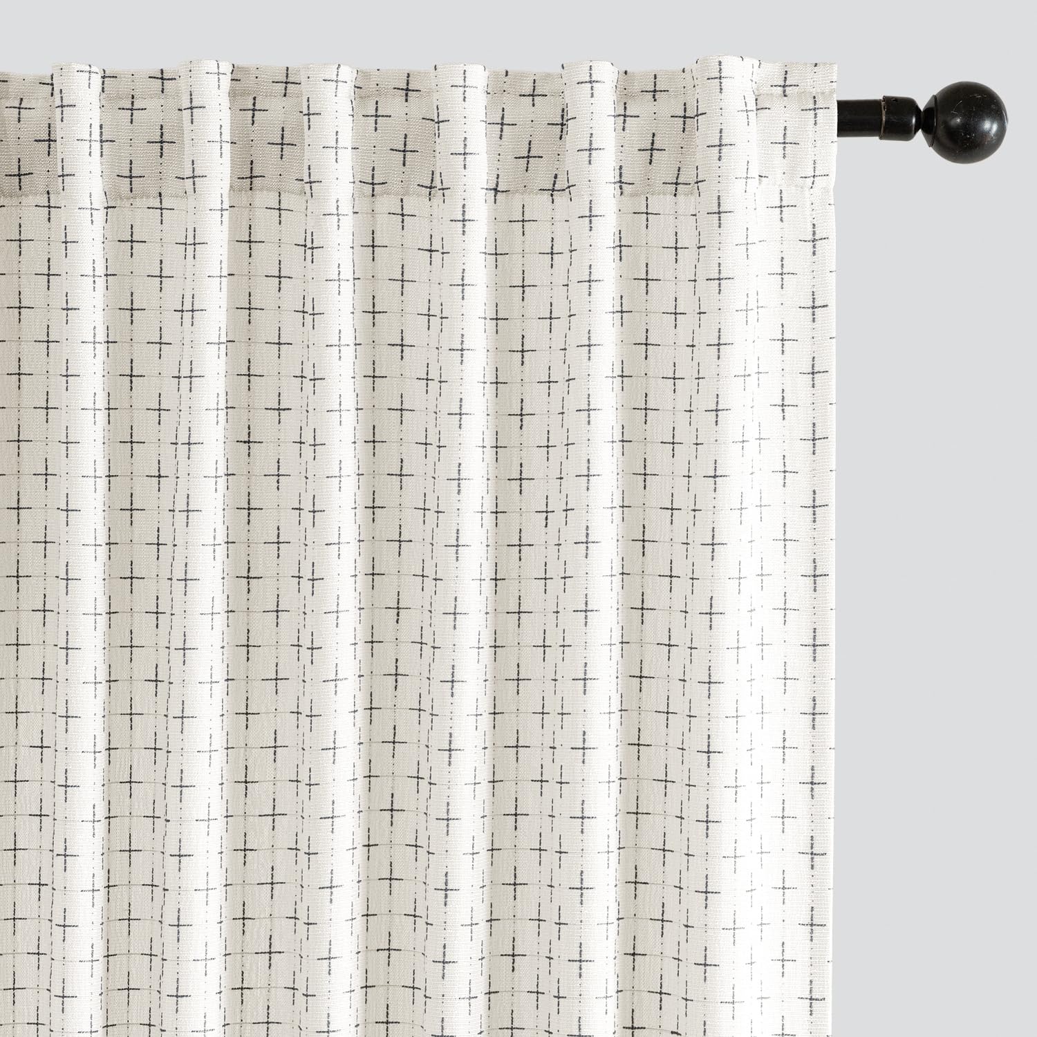 MIULEE Decorative Back Tab Linen Curtains with Geometric Pattern for Living Room Bedroom Farmhouse Rustic Thick Woven Textured Patterned Floor to Ceiling Drapes 102 Inch Long 2 Panels, Dark Grey