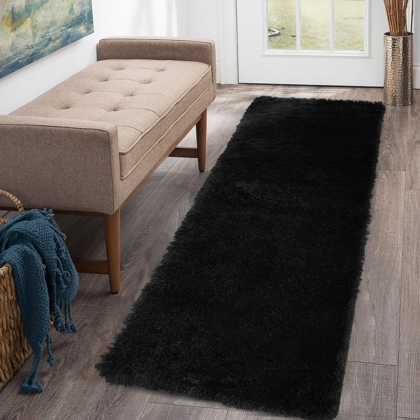 CAROMIO 10x13 Fluffy Area Rugs Extra Large Plush and Thick Faux Fur Shag Rug for Living Room Non-Slip Non-Shedding Accent Rug Carpet for Bedroom, Fuzzy Shaggy Rugs for Kids Nursery Dorm, Black