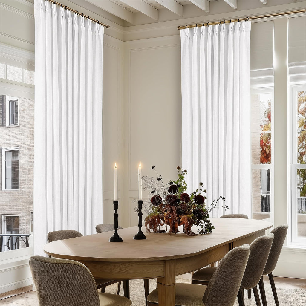 90 Inch Pinch Pleated Linen Curtains 2 Panel Set for Living Room Cream Natural Thick Linen Textured Drapes 90 Inches Long Pinch Pleat Drapes Birch Ivory Semi Sheer Curtain for Dining Bedroom Office
