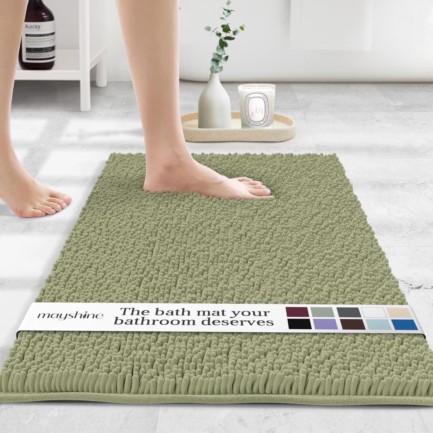 MAYSHINE Plush Shaggy Chenille Bath Mat | Extra Soft, Super Absorbent, Non-Slip Bathroom Rug | Fluffy Microfiber, Area Rug Sets for Bathroom Floor, Kitchen, Living Room | 59"x31" | Beige