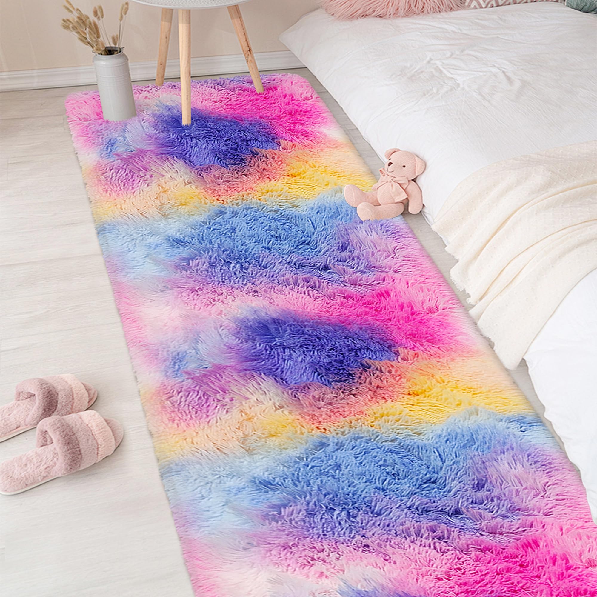 5x8 Ft Light Grey Large Area Rugs for Bedroom,Fluffy Furry Rug Floor Carpets Shaggy Playing Mat for Kids Baby Girls Room Nursery Home Decor Tie Dyed Gray Thick Rugs Fuzzy Home Decor