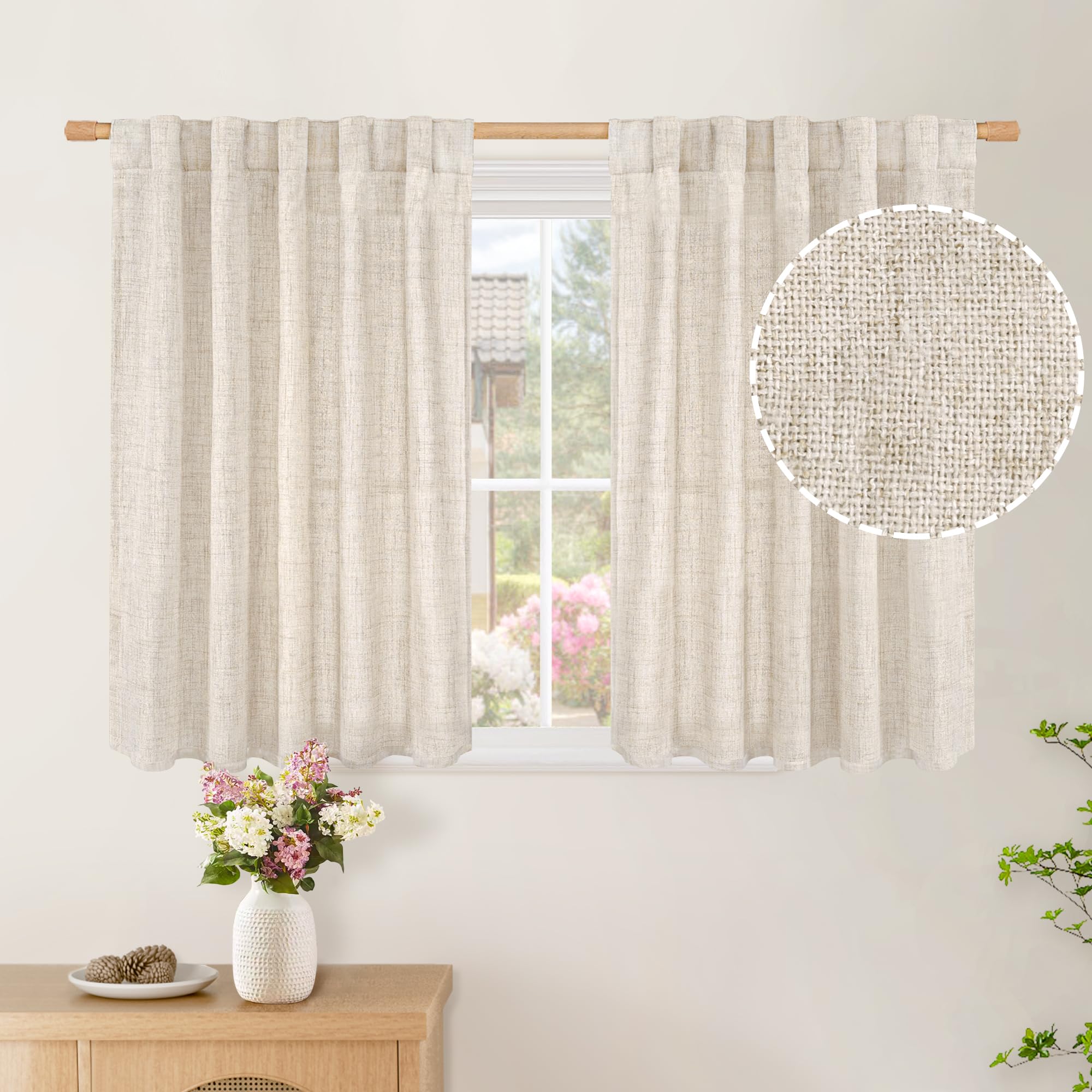 BGment Long 102 Inch Length Linen Curtains for Living Room, Natural Rod Pocket Textured Burlap Drapes Rustic Country Light Filtering for Bedroom Semi Sheer Back Tab, 2 Panel, 52 Inch Wide Each Panel