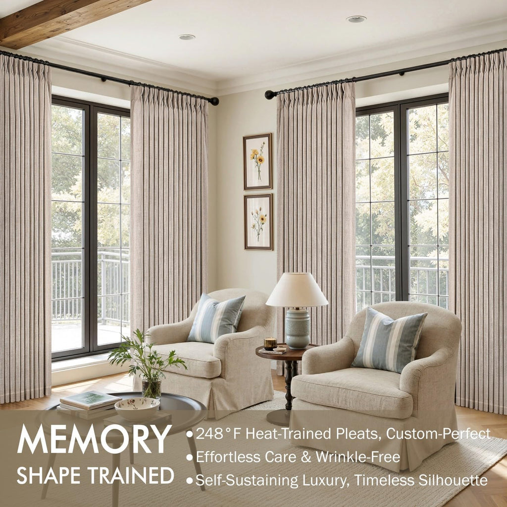 MIULEE Pinch Pleated Thick Linen Curtains 90 Inches Long 2 Panels for Living Room Bedroom, Linen Texture Memory Trained Drapes Pinch Pleat Rustic Farmhouse Window Curtains with Hooks&Rings, Taupe
