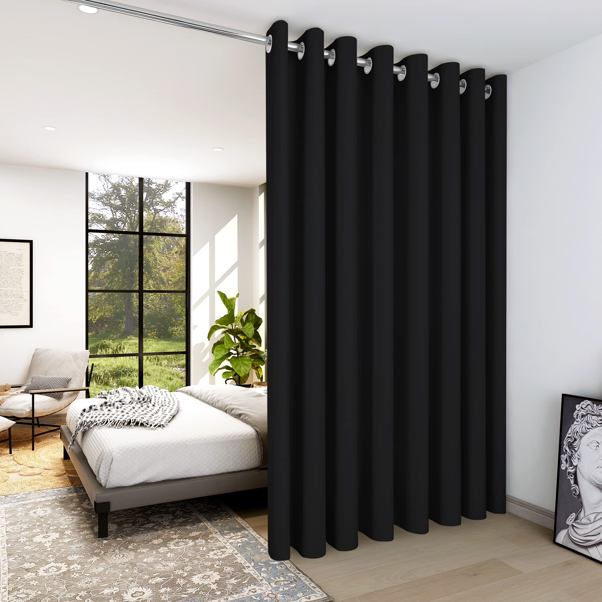 Deconovo Blackout Wide Curtain Panel, Grommet Top Thermal Insulated Room Darkening Drape for Bedroom Living Room, Khaki Divider, 100W x 84L Inch, Pack of 1