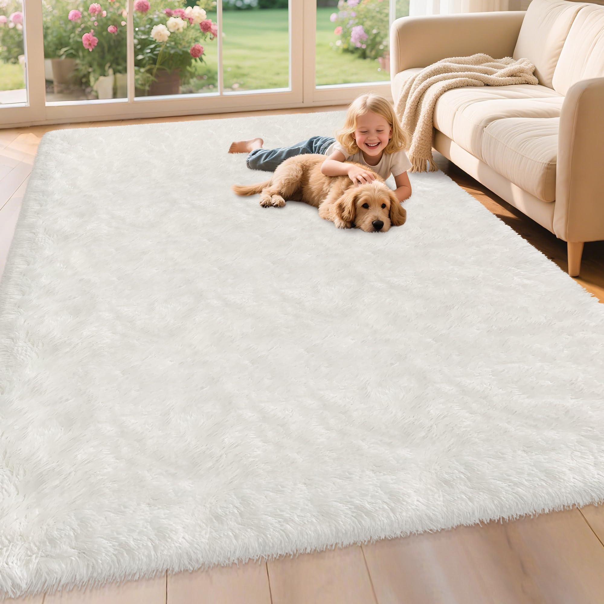 5x8 Ft Light Grey Large Area Rugs for Bedroom,Fluffy Furry Rug Floor Carpets Shaggy Playing Mat for Kids Baby Girls Room Nursery Home Decor Tie Dyed Gray Thick Rugs Fuzzy Home Decor