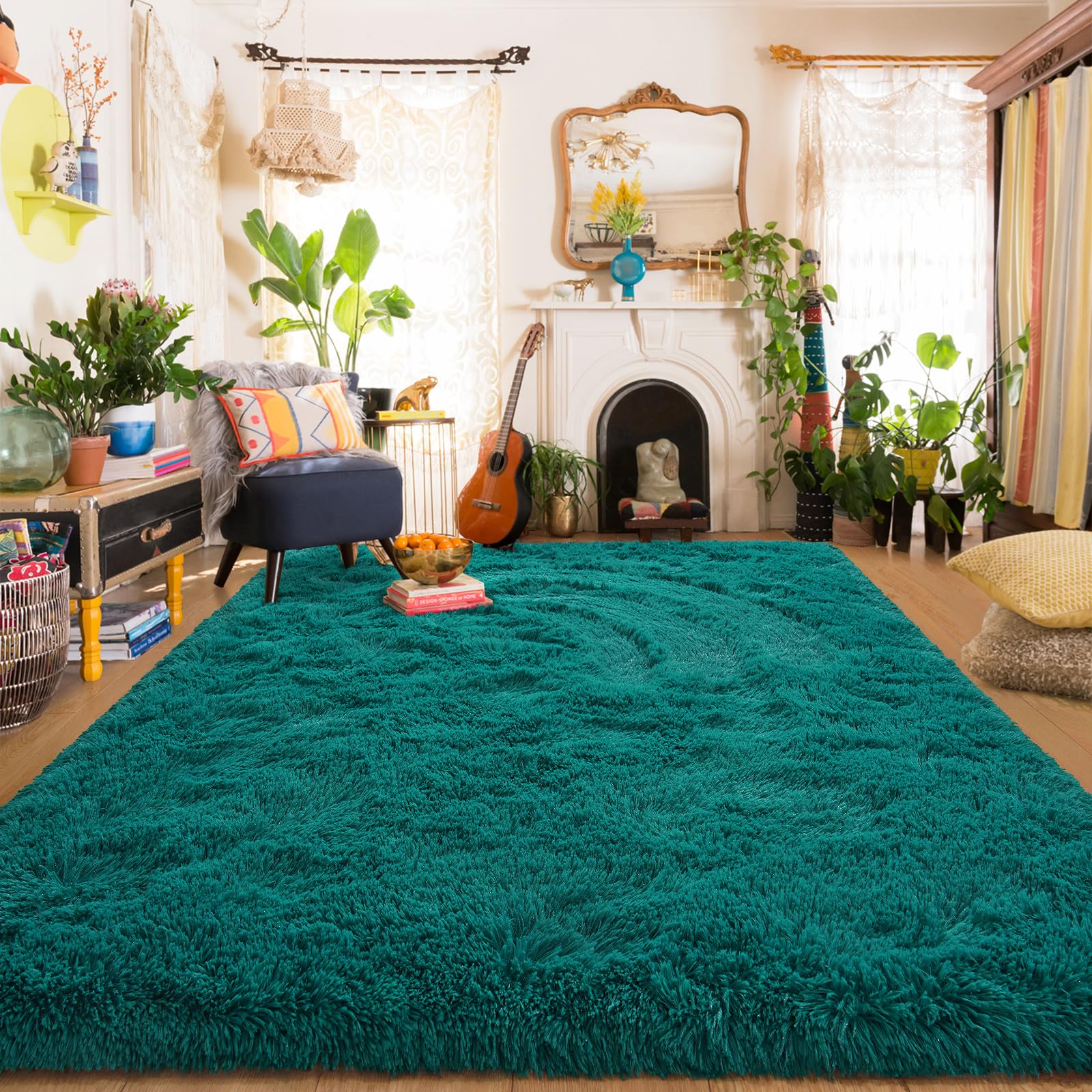 Amearea Yellow 6×9ft Soft Shag Rug, Non-slip Fluffy Carpet for Bedroom, Living Room & Nursery