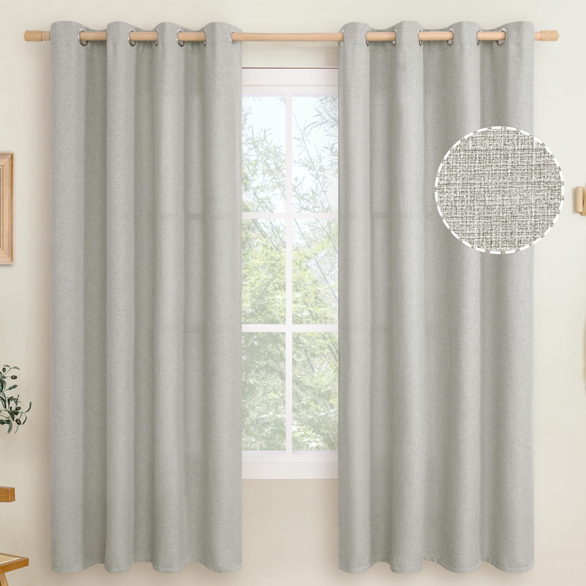 LAMIT Natural Beige Linen Curtains for Bedroom, 84 inches Grommet Thermal Insulated Thick Burlap Farmhouse Neutral Curtains Noise Reducing Light Filtering Drapes for Living Room, 2 Panels, W60 x L84